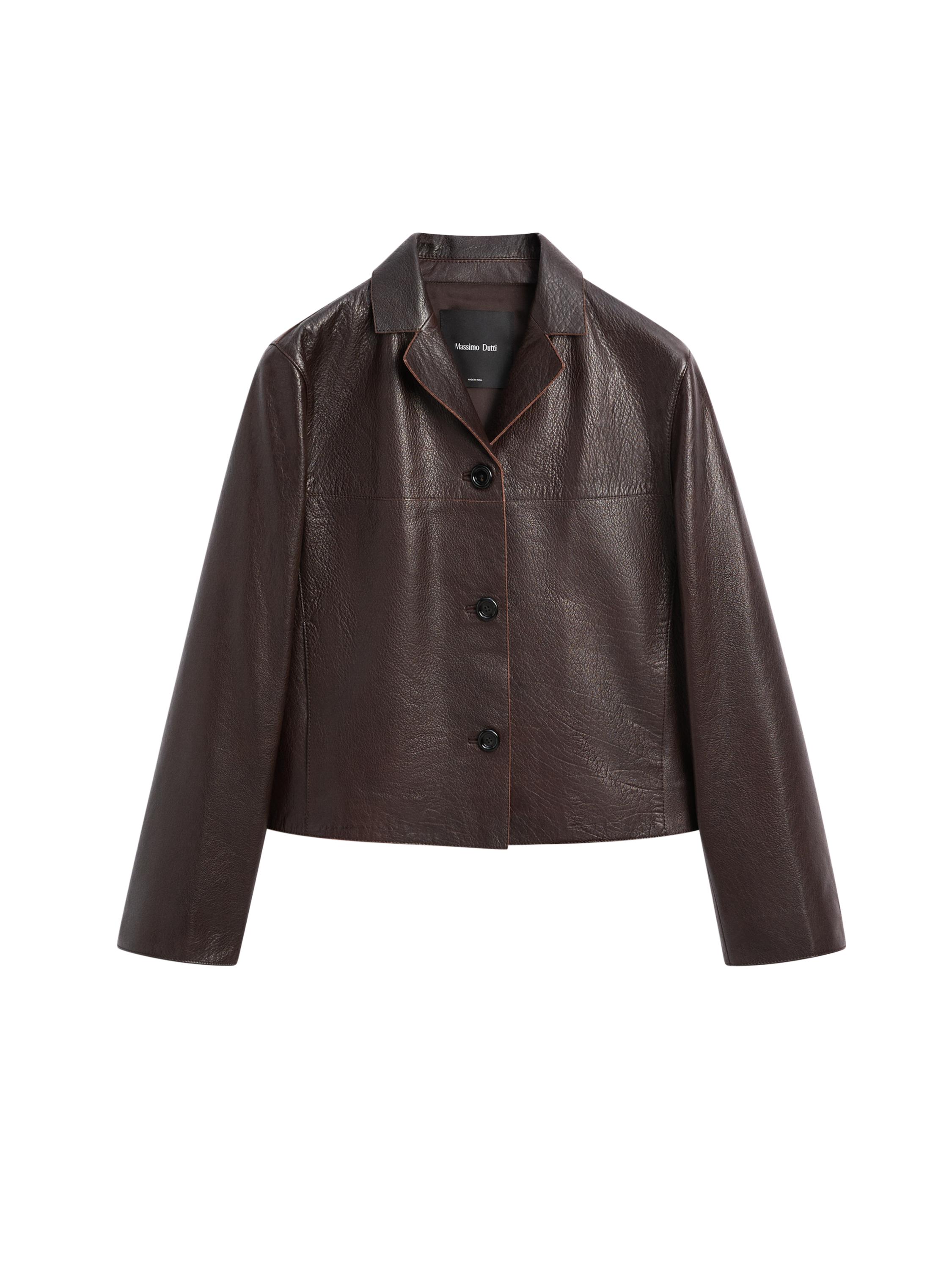 Cropped nappa leather jacket · Brown · Bomberâ Jacket | Massimo Dutti