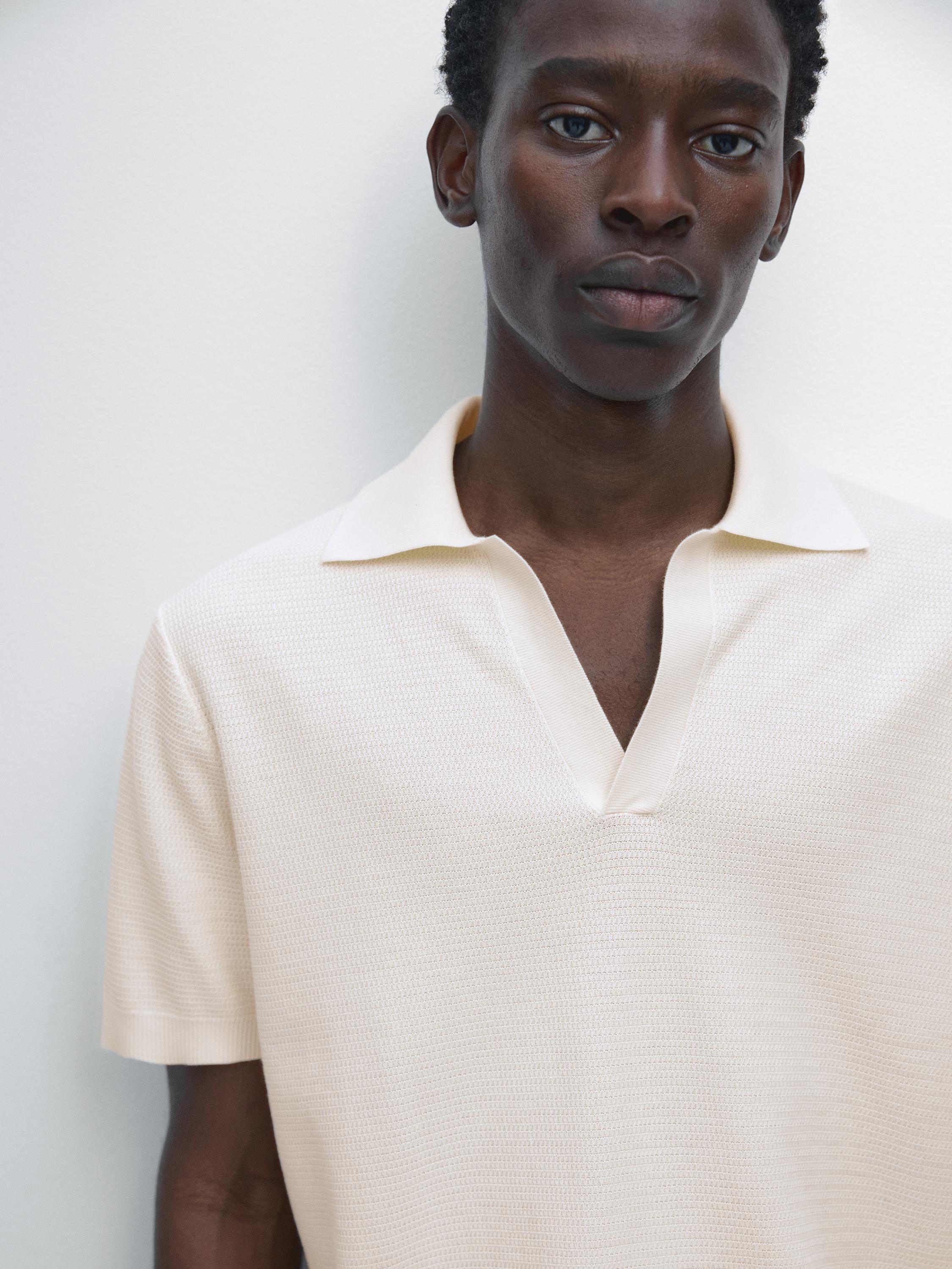 Knit V-neck polo shirt