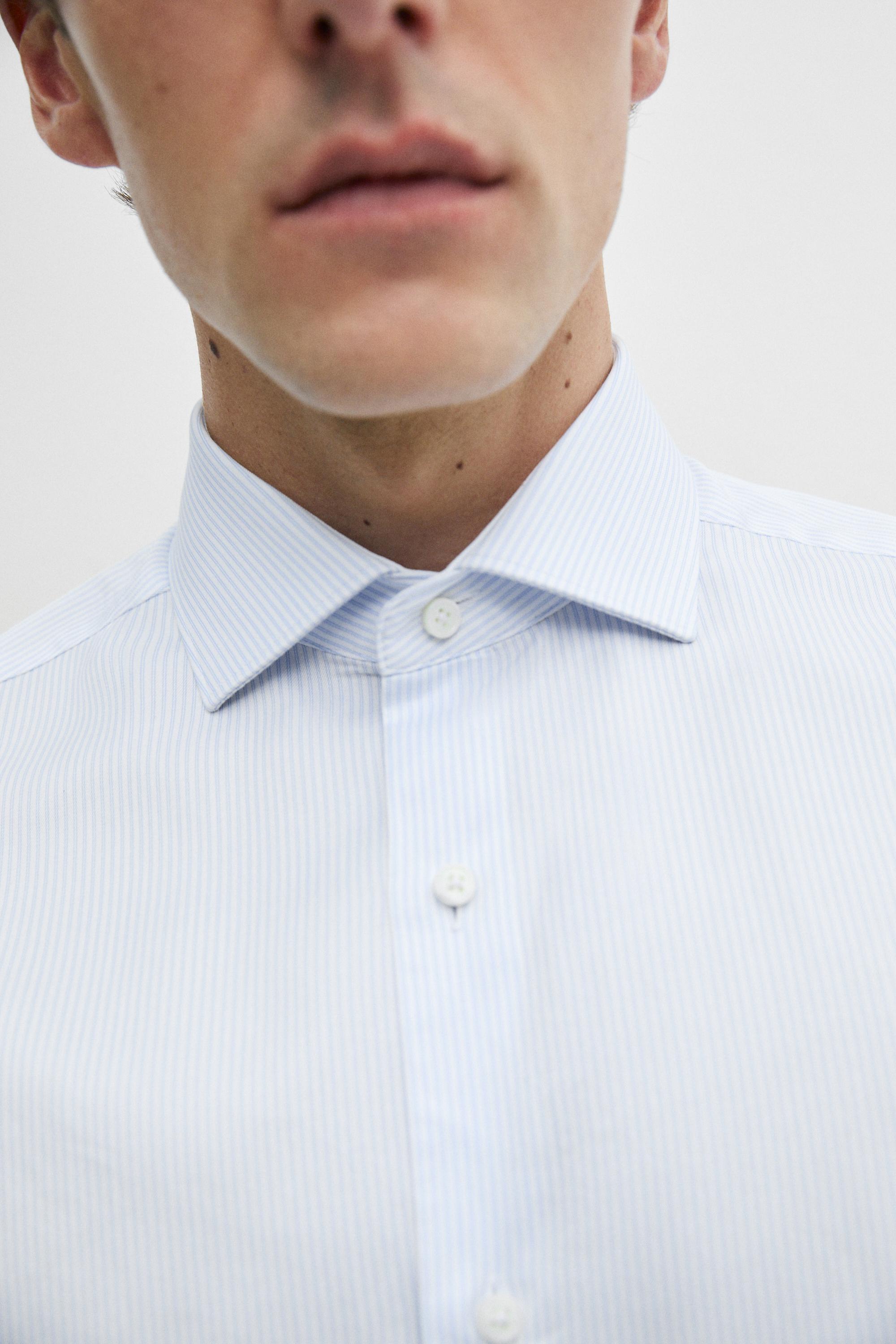 Slim fit 100% cotton double stripe shirt — Sky blue