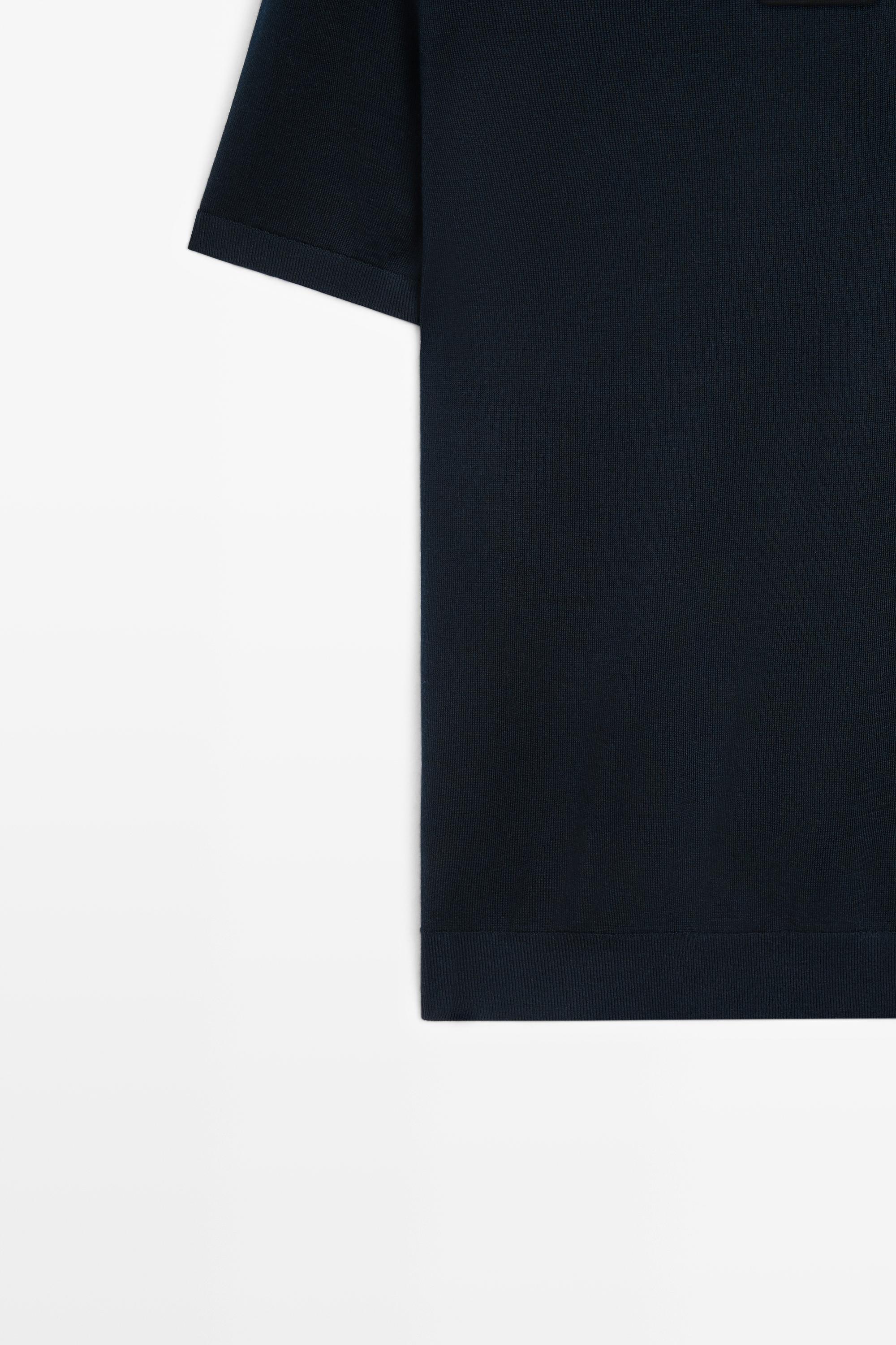 Wool blend zip-detail polo shirt — NAVY BLUE