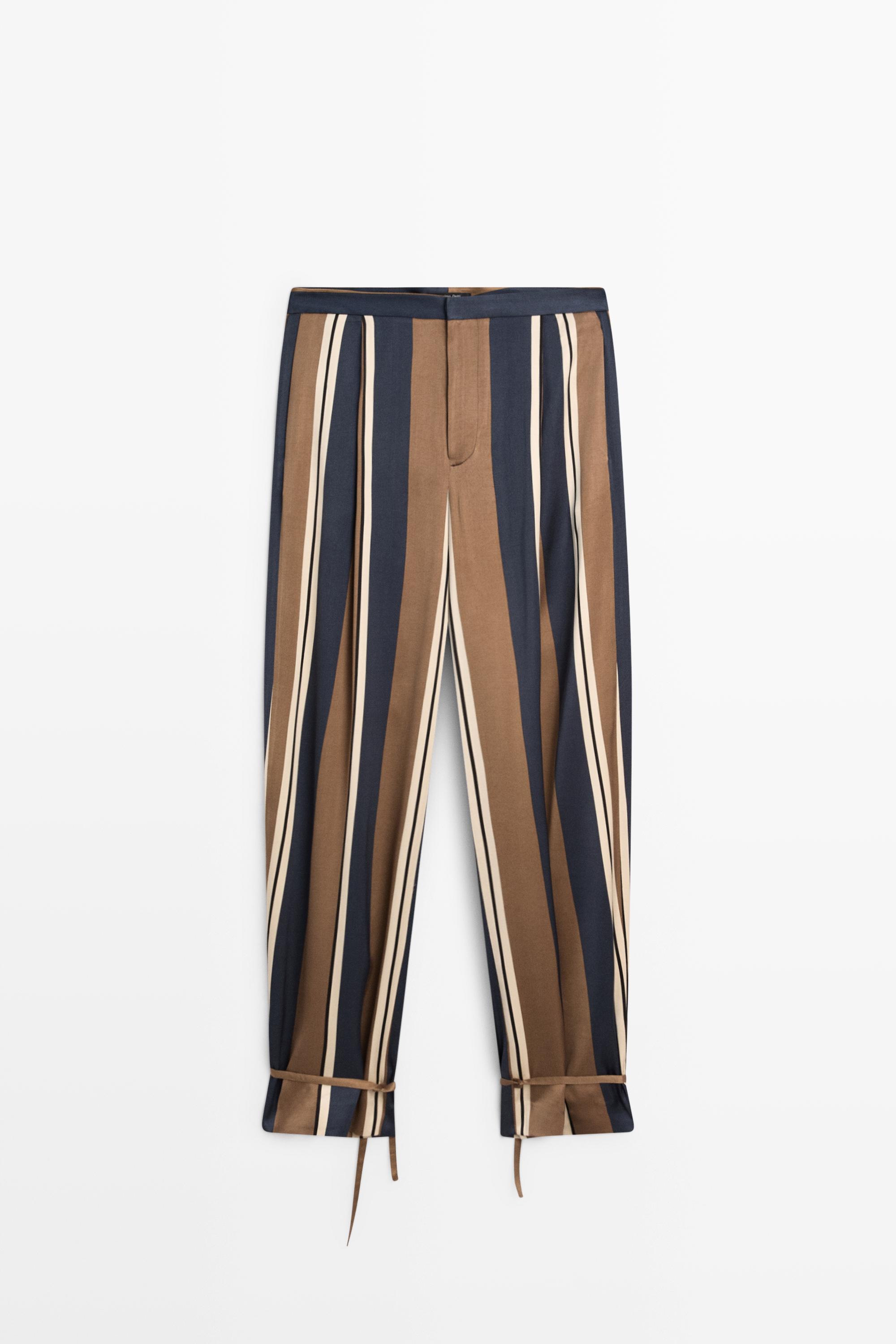 Satin pants with tie-up hem detail