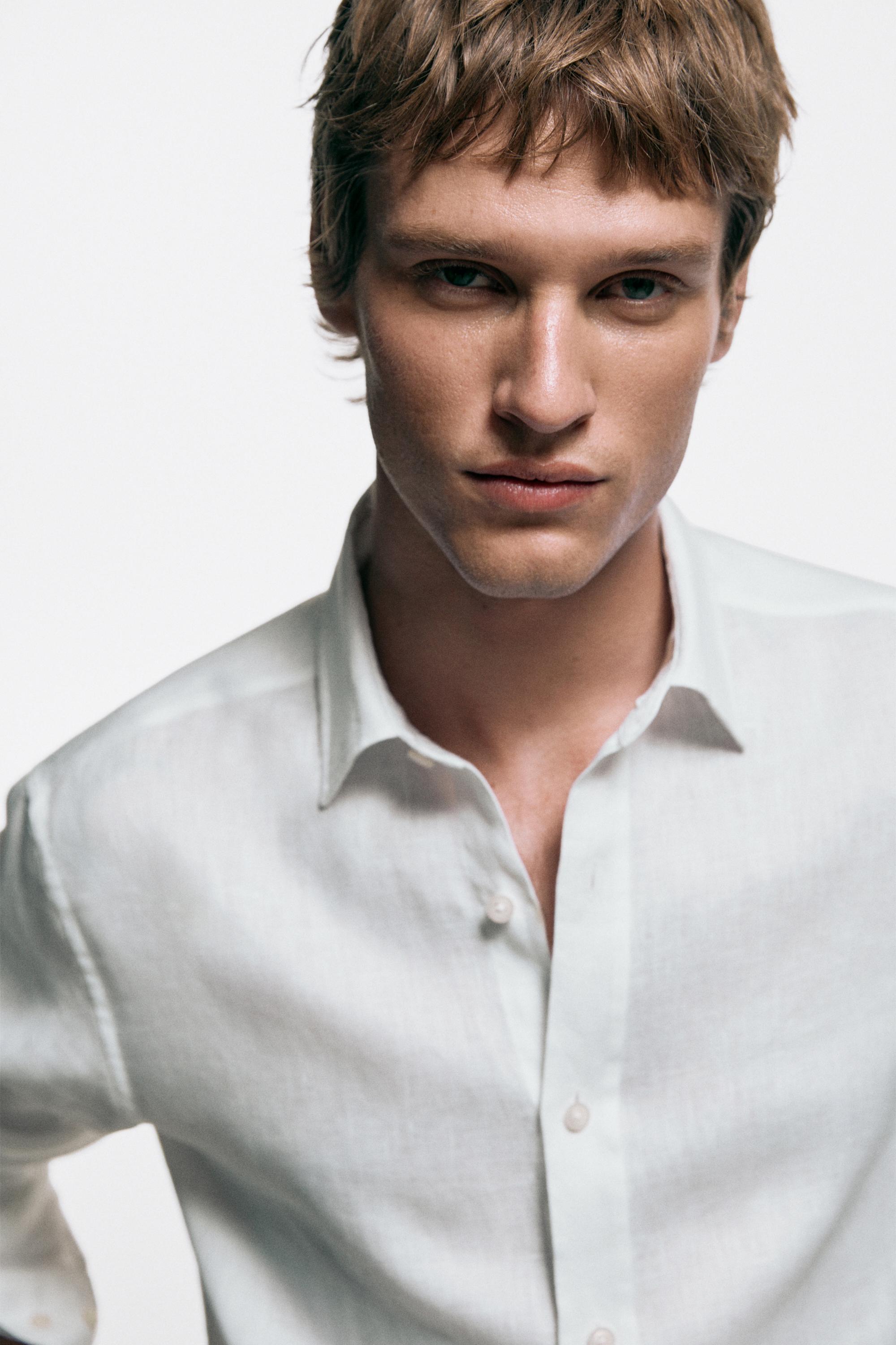 100% linen slim fit shirt — WHITE