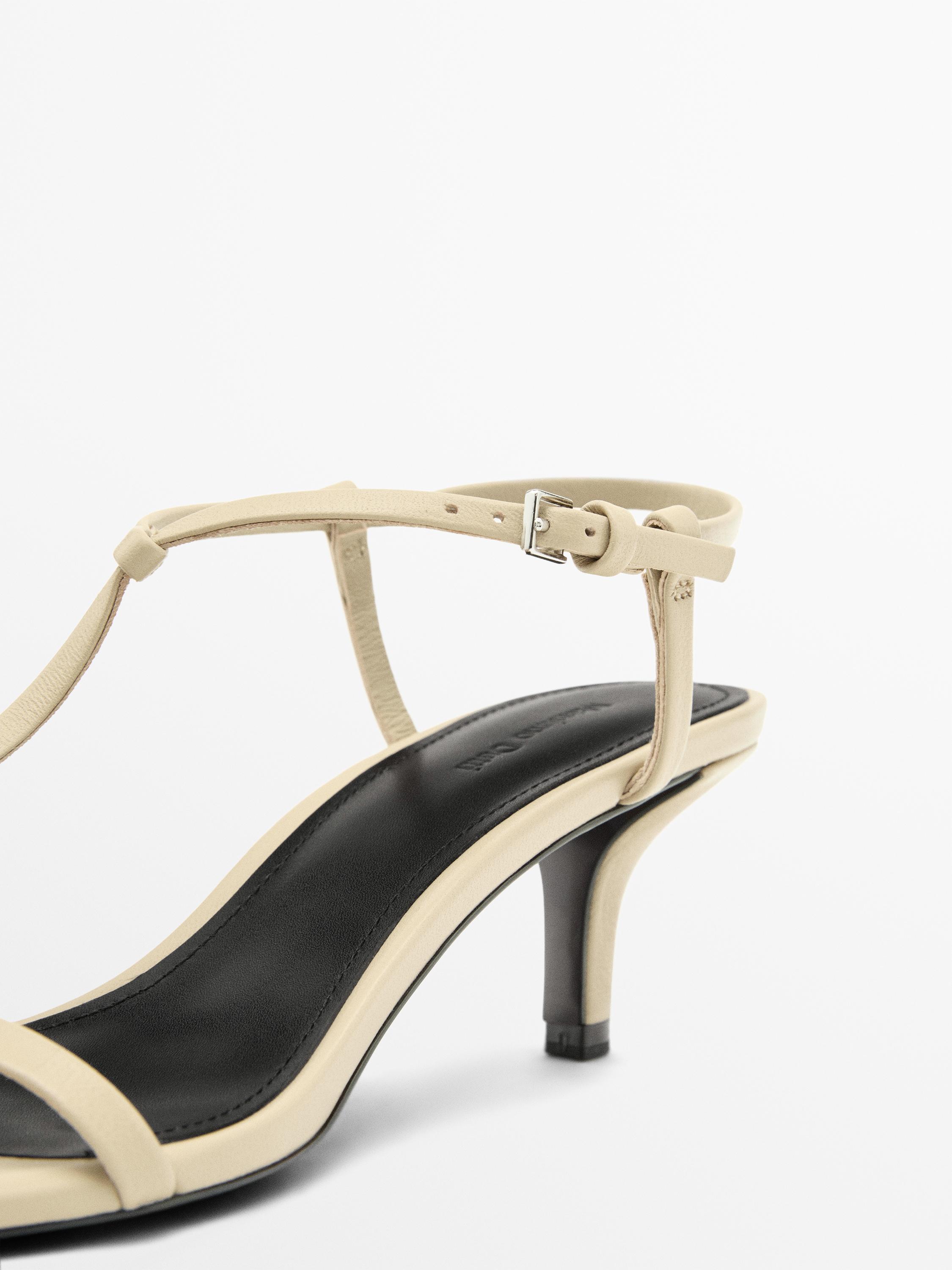 Strappy mid-heel sandals — CREAM
