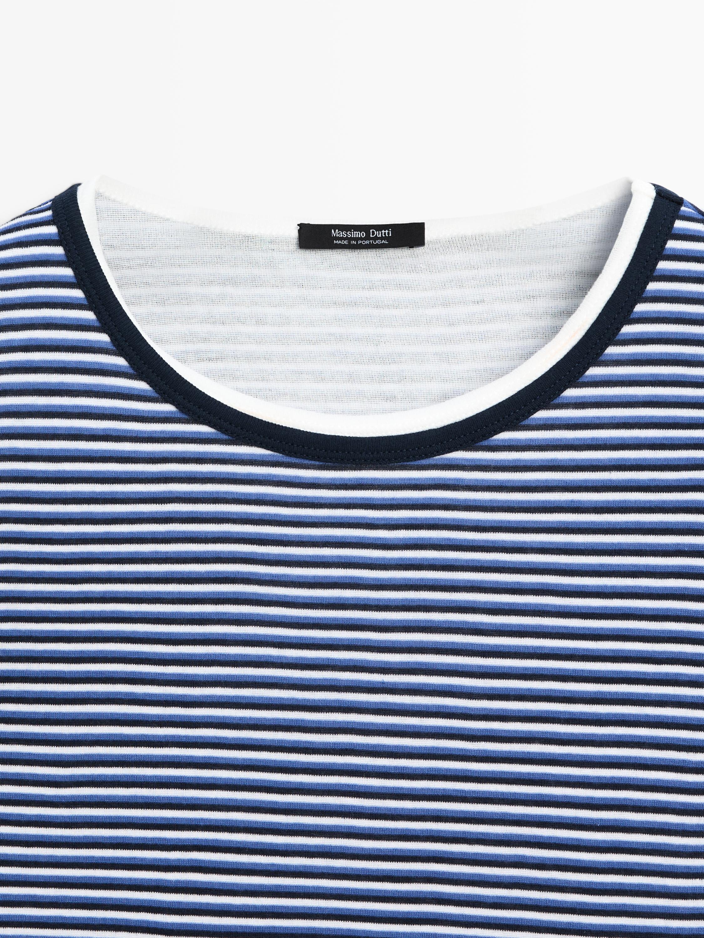 Striped double-layer T-shirt with short sleeves — BLUE