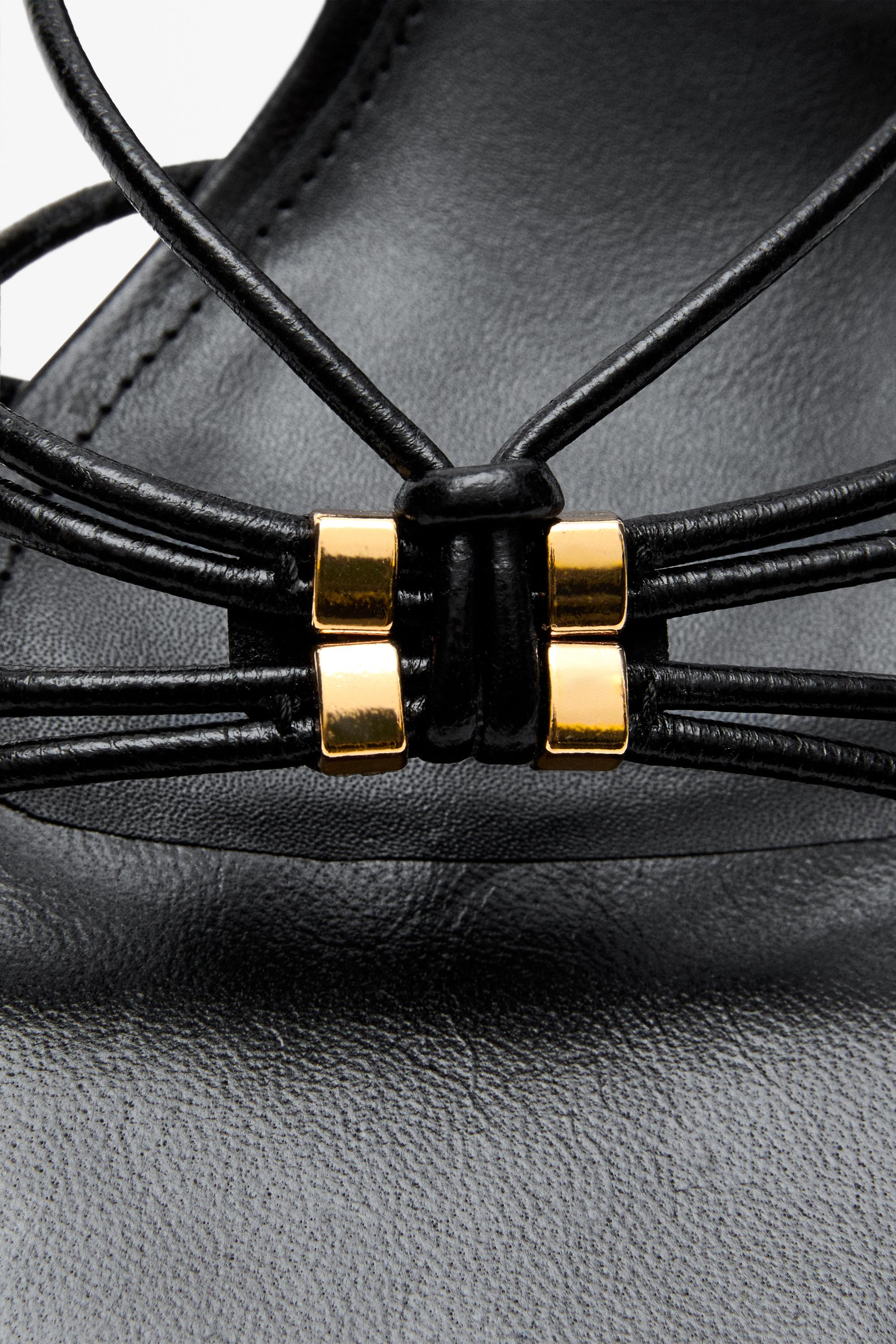Strappy heeled sandals with embellished detail — BLACK