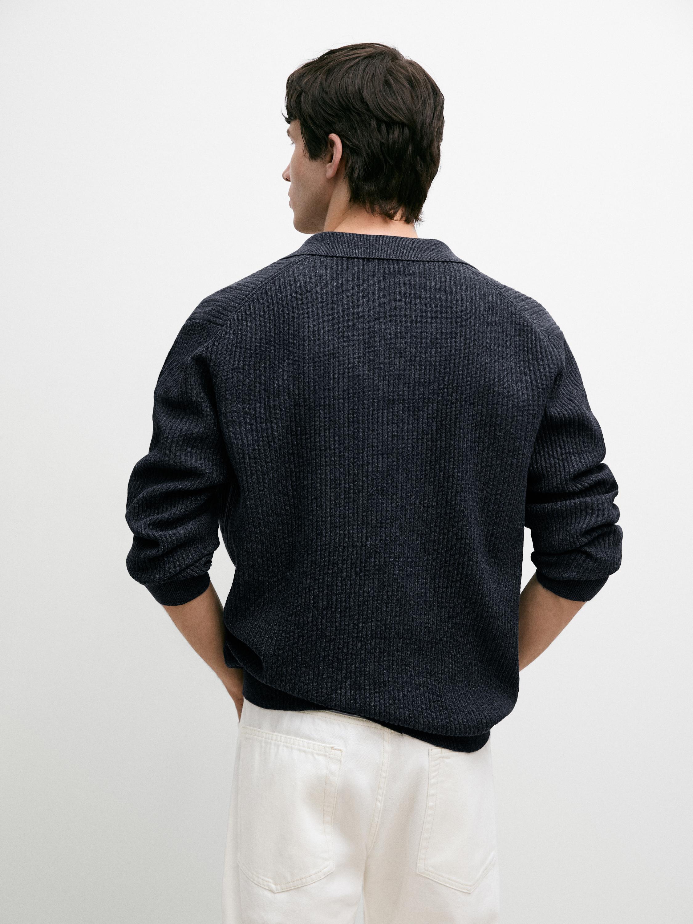 Ribbed button-up knit cardigan — INDIGO
