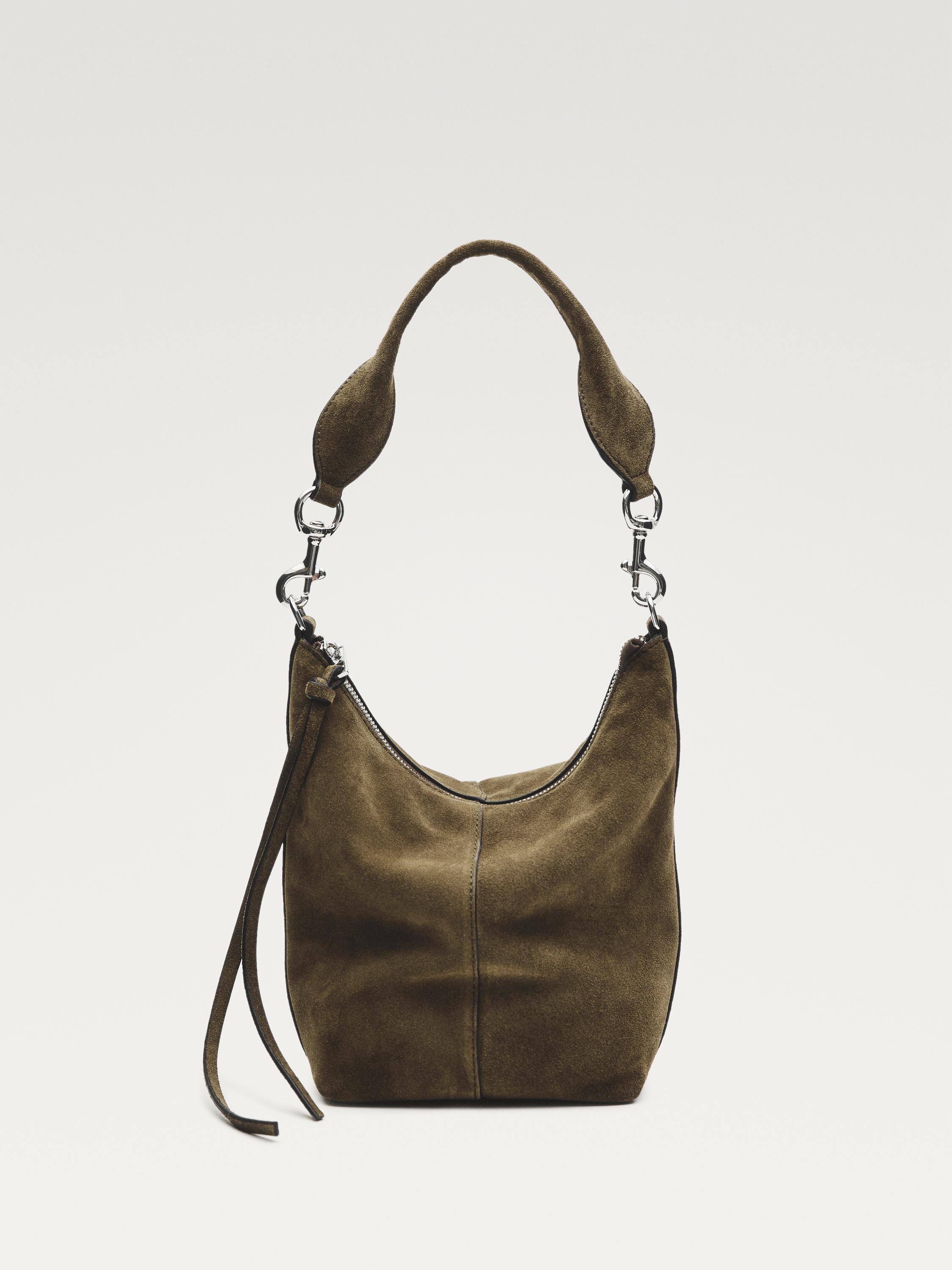 Split suede leather bucket bag — KHAKI