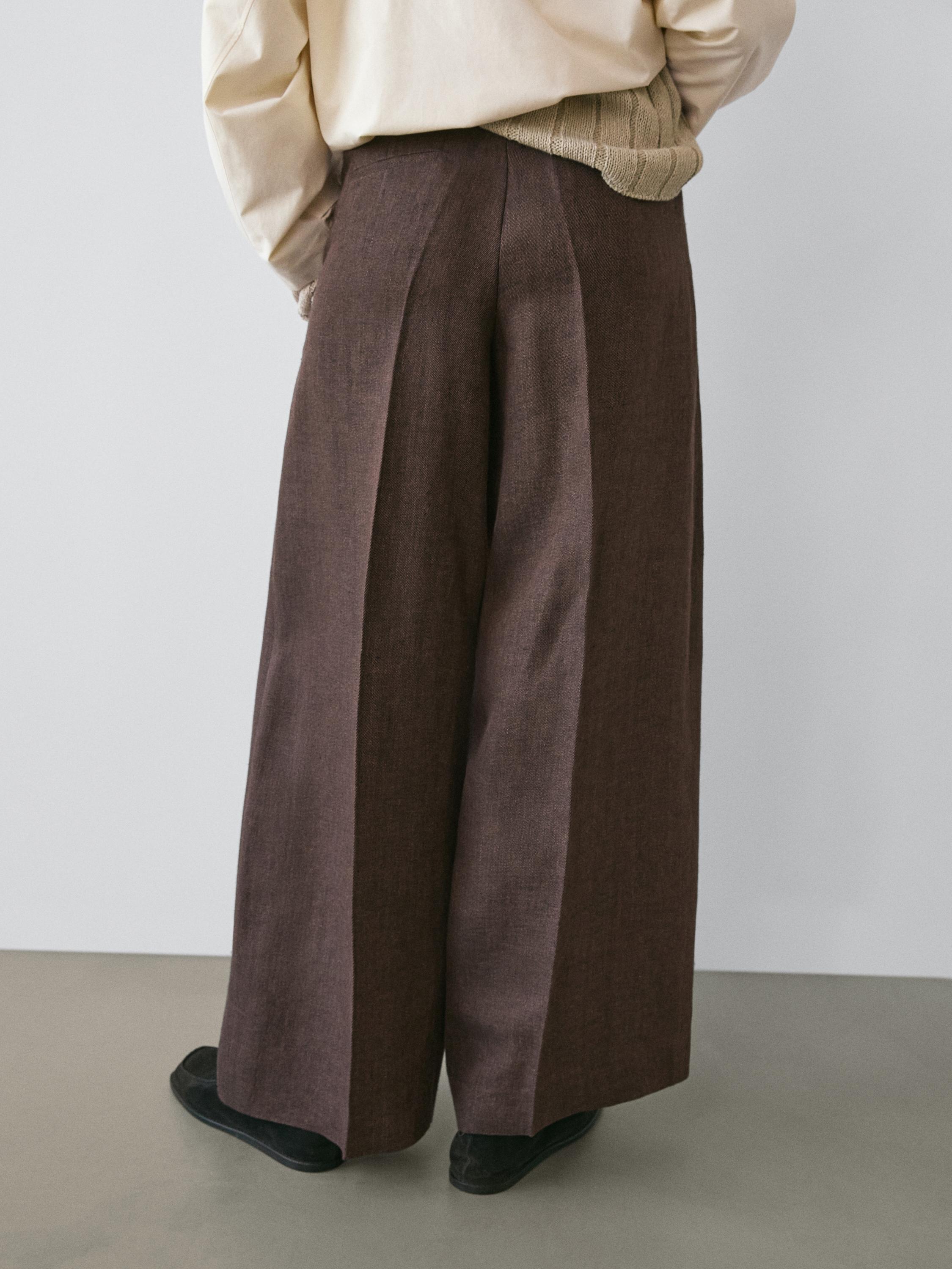 Flowing linen suit trousers — BROWN