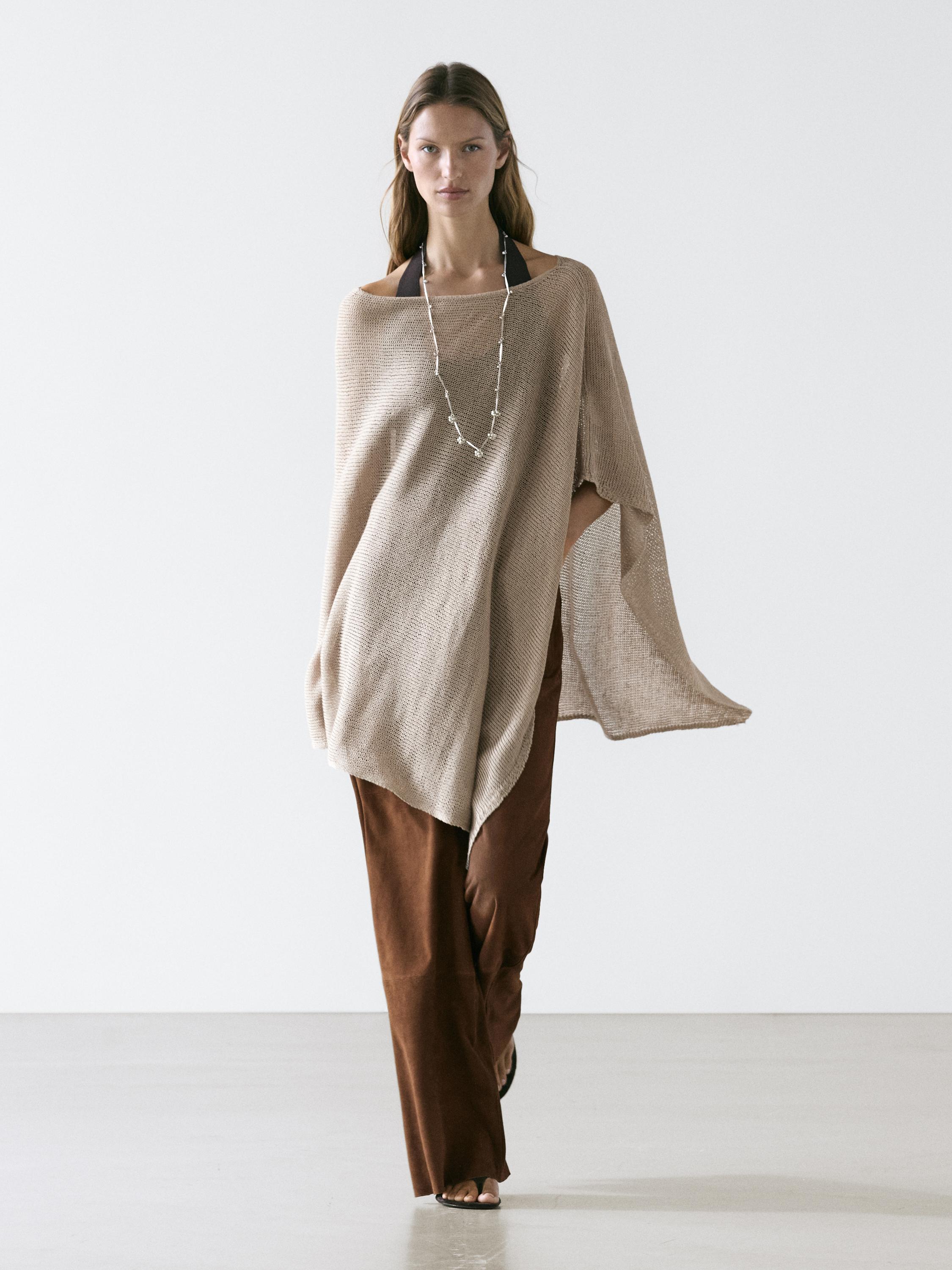 Linen blend knit cape