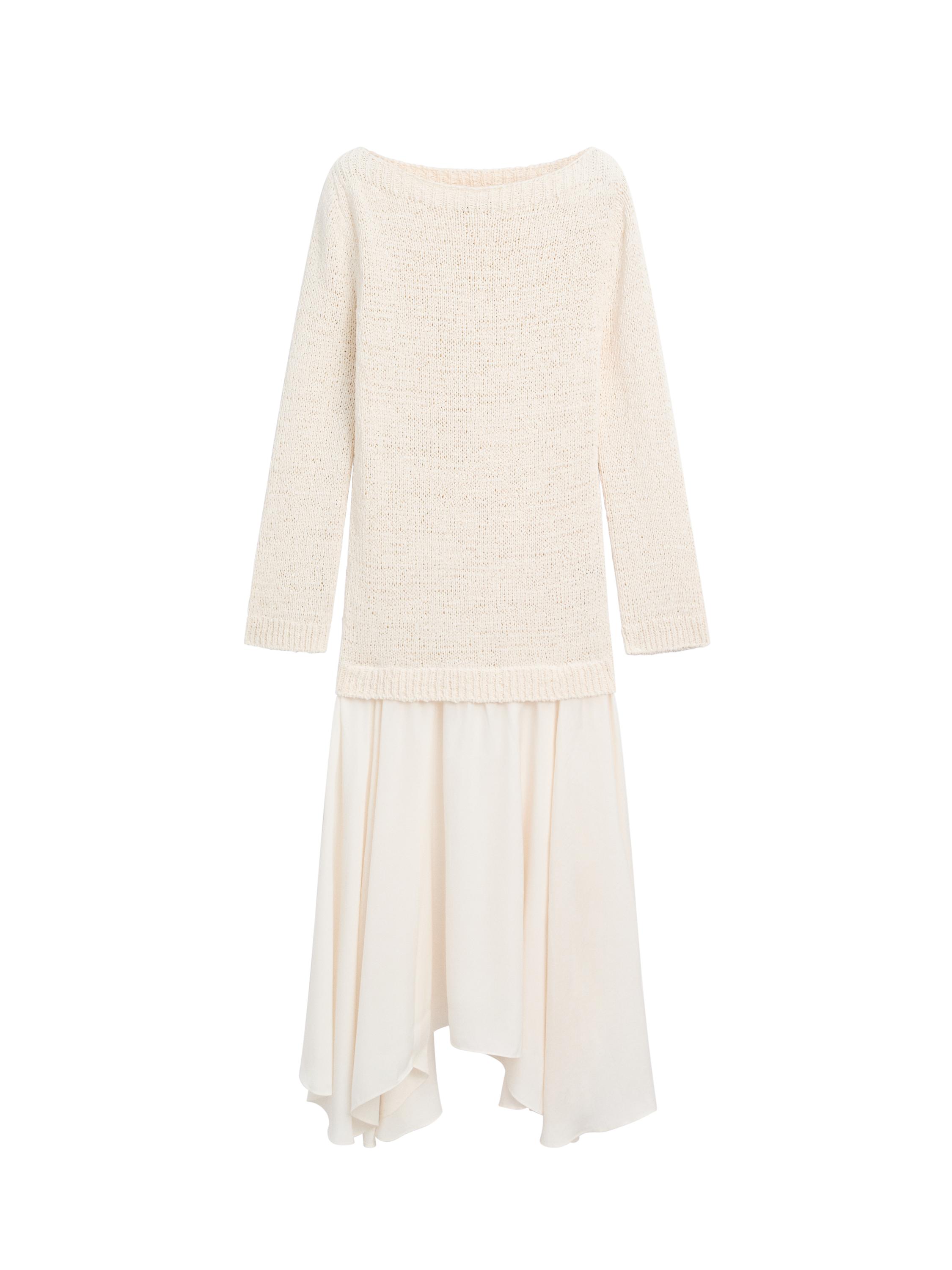 Combined asymmetric midi dress — CREAM
