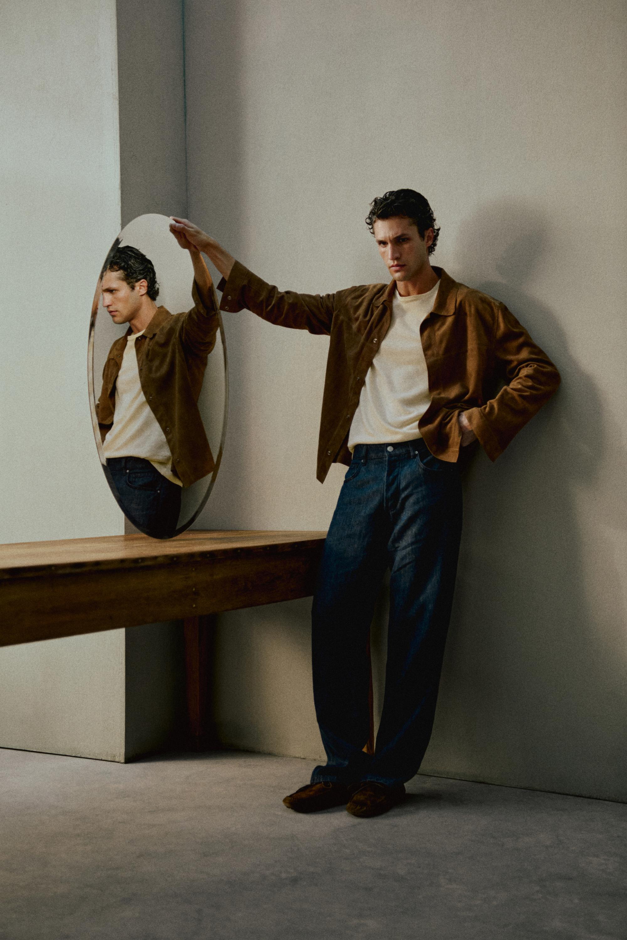 Lightweight suede leather overshirt — BROWN