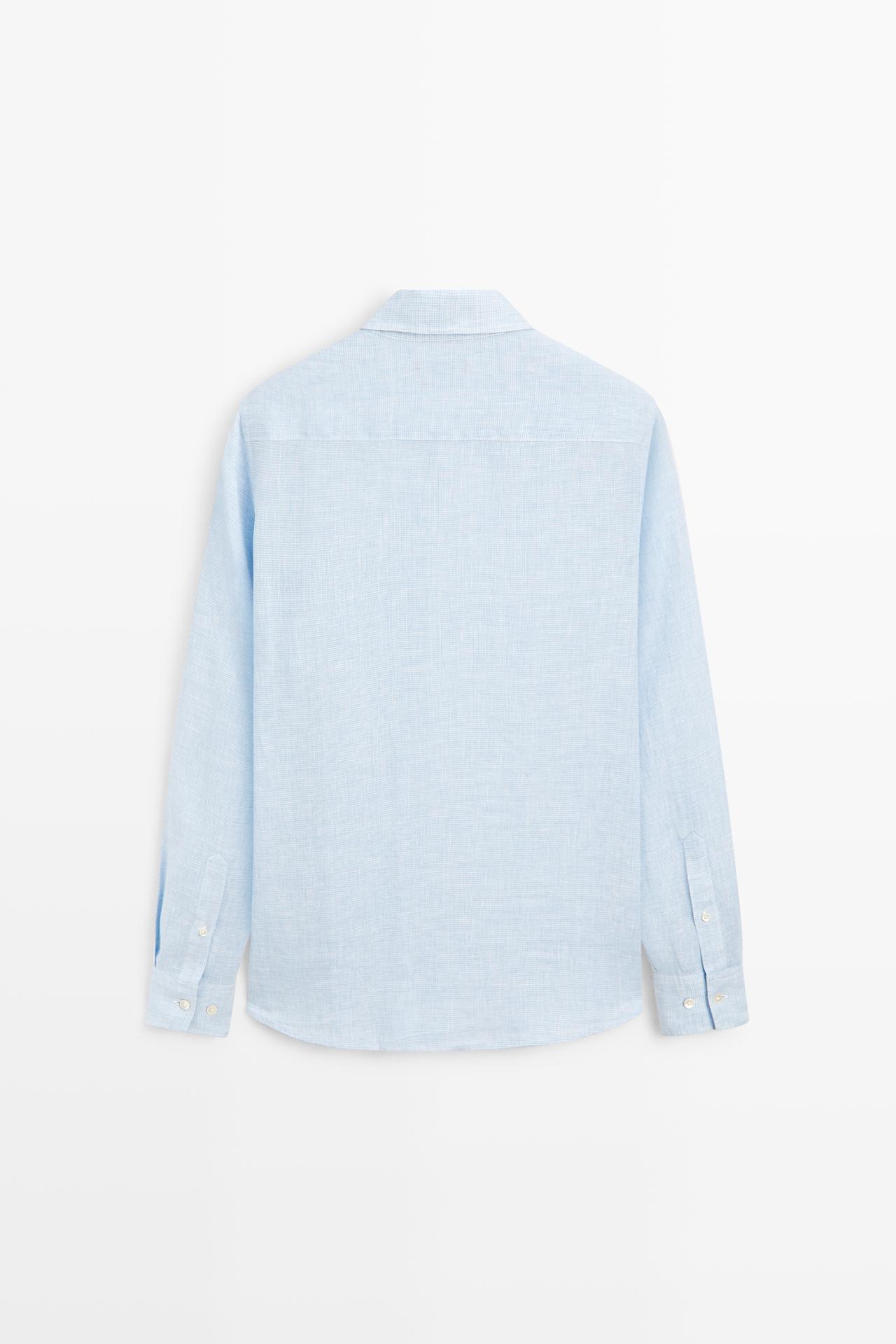 100% linen regular fit check shirt — Sky blue