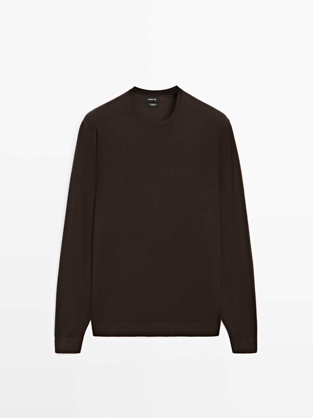 Massimo Dutti - Herre - Striktrøje I 100 % Merinould - Brun - M