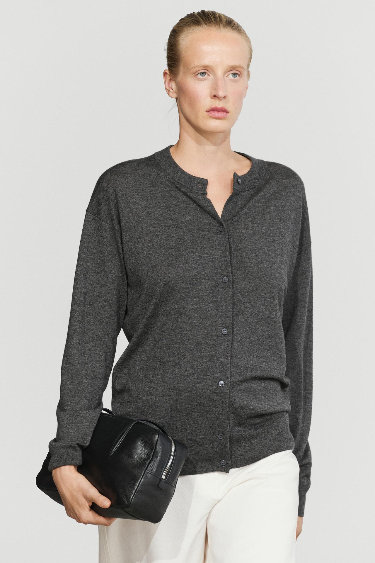 Long knit buttoned cardigan — MEDIUM GREY