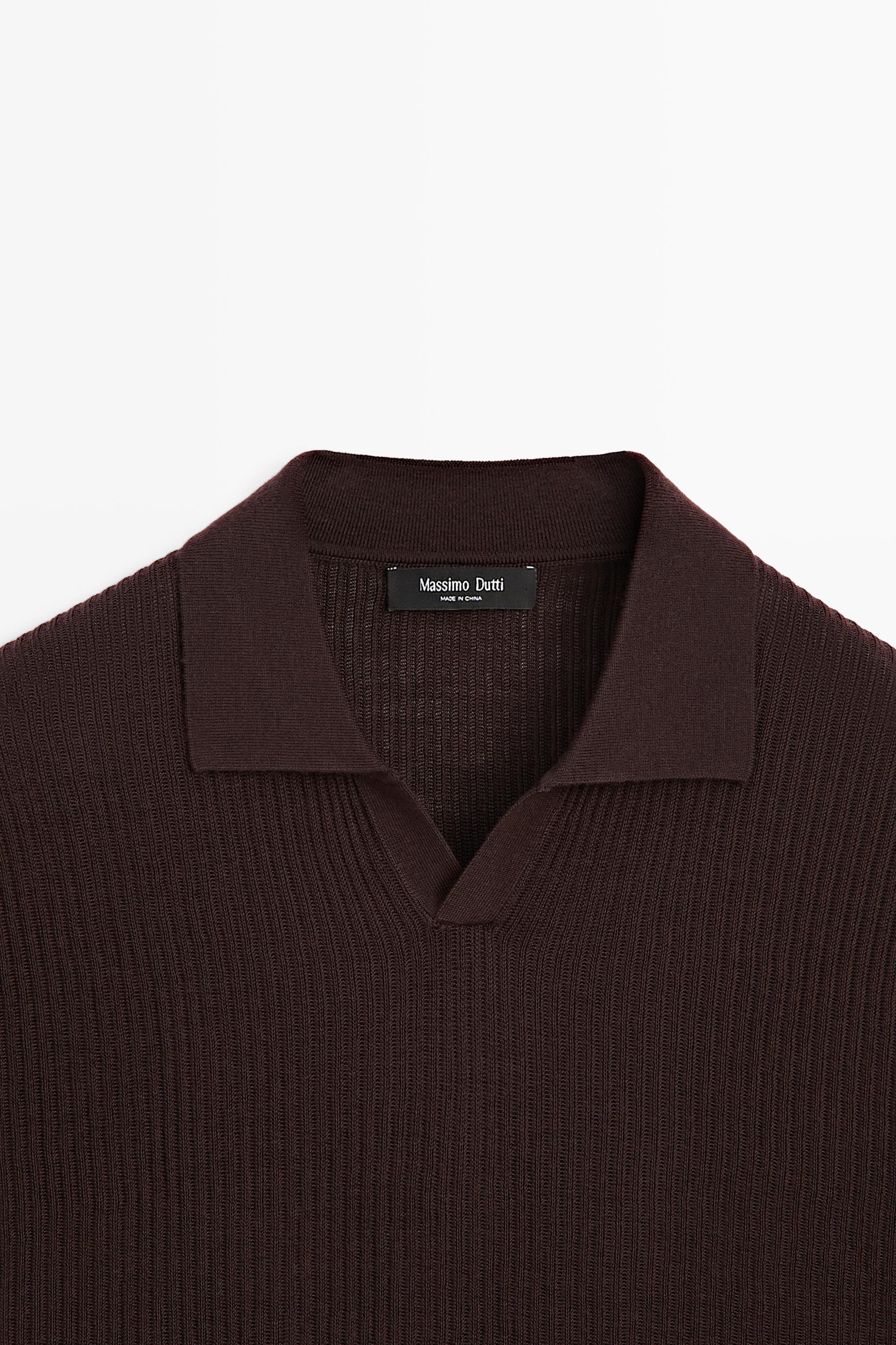 Wool blend short sleeve knit polo — MAROON