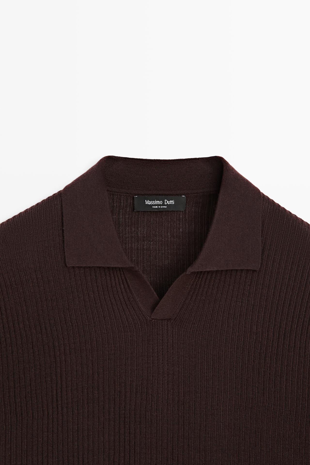 Wool blend short sleeve knit polo — MAROON