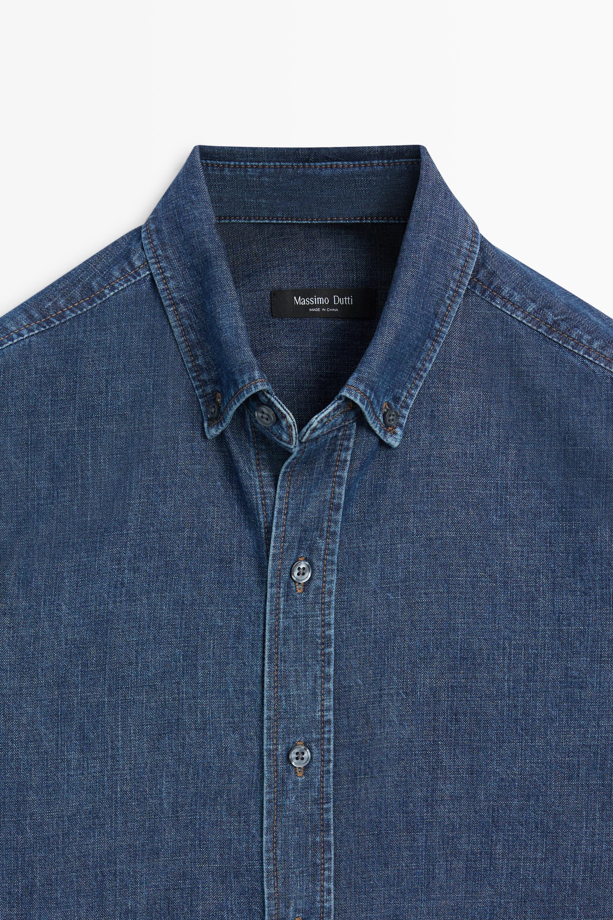 100% Cotton Regular Fit Denim Shirt — MEDIUM BLUE
