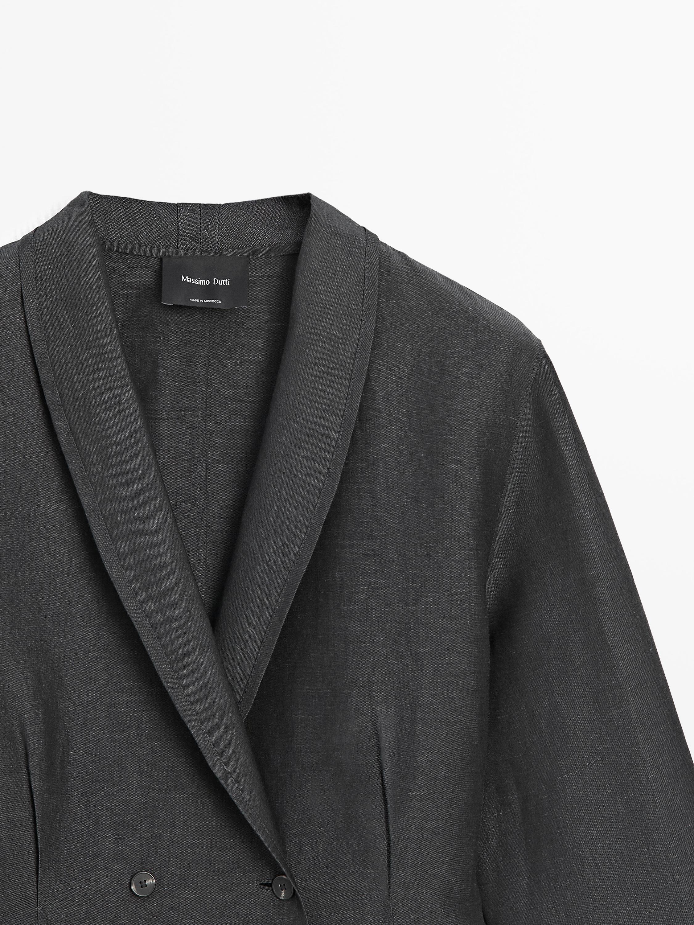 Lightweight double-breasted linen blend blazer