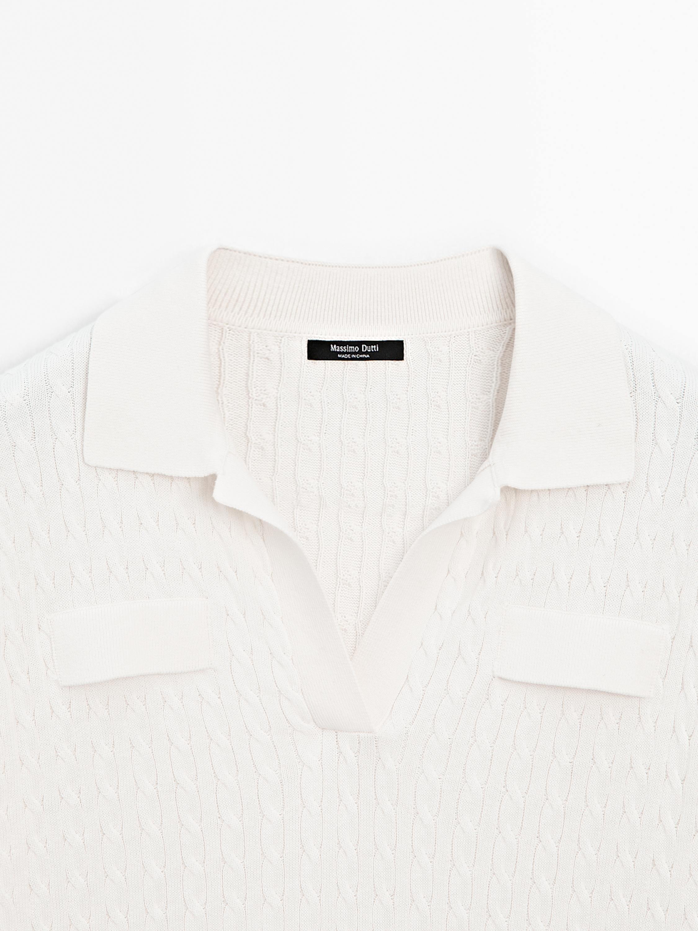 Áo len cổ polo dệt kim 100% cốt-tông