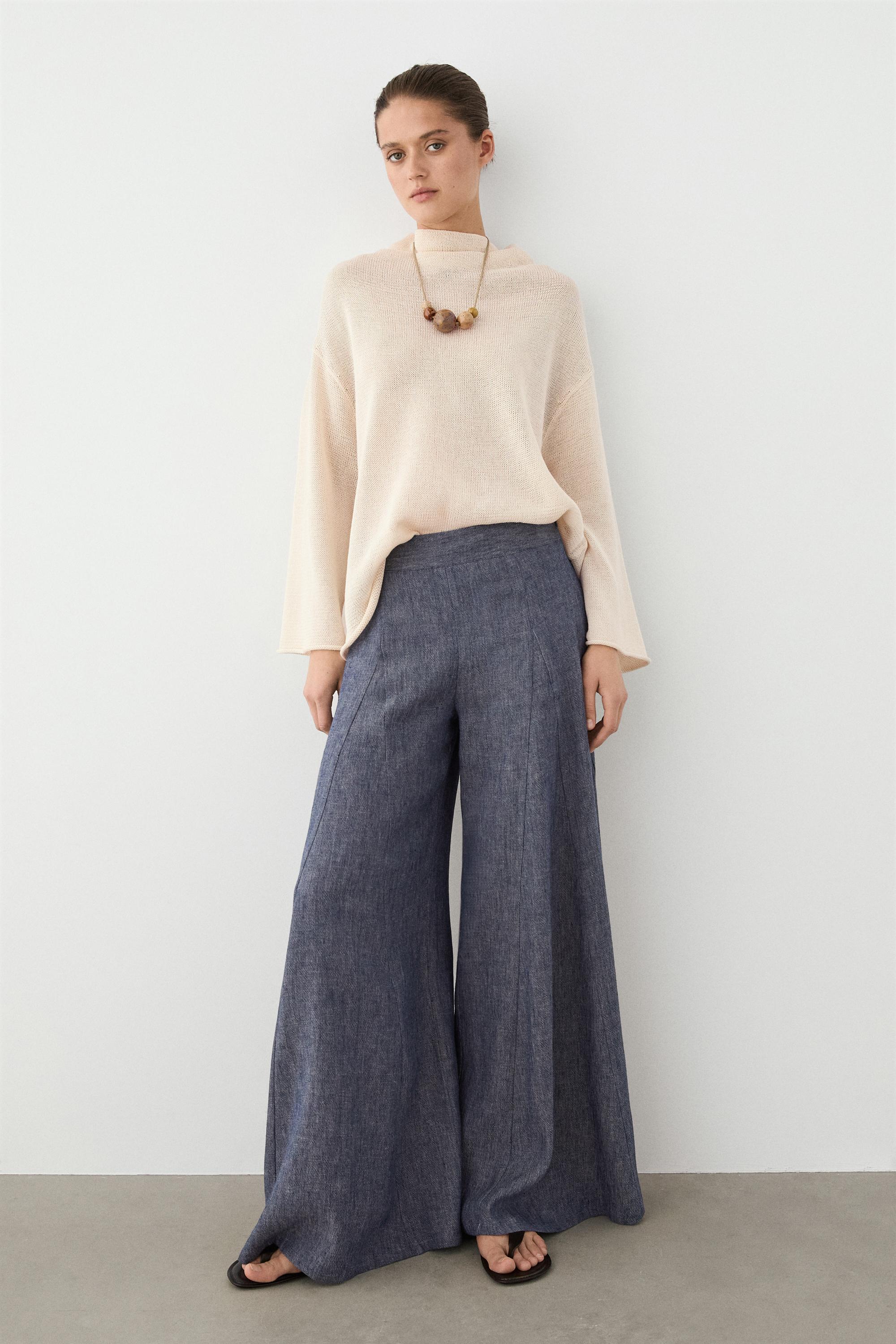 Pleated palazzo trousers — Dark Blue