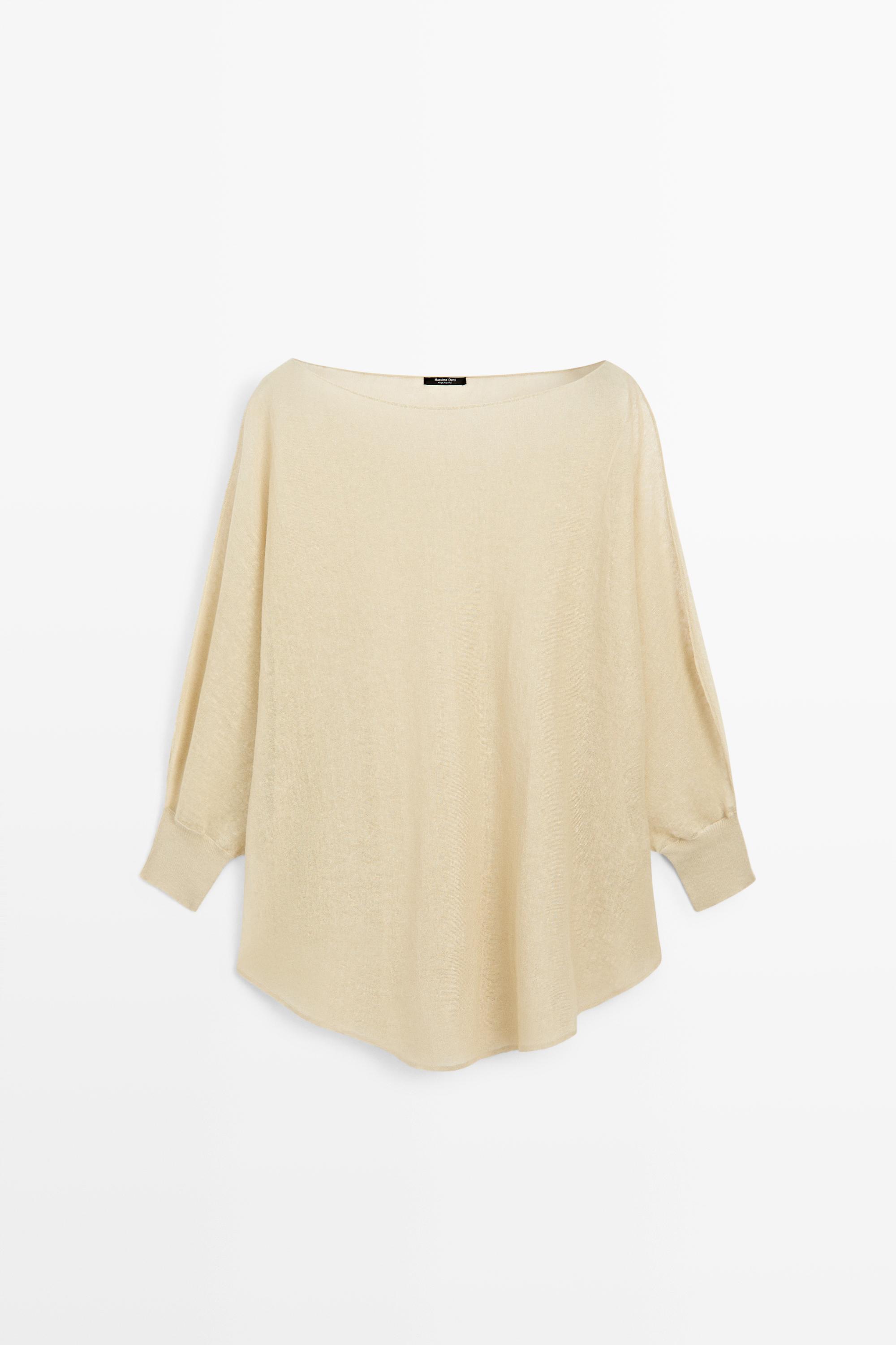 Linen blend flowing cape-style sweater — SAND