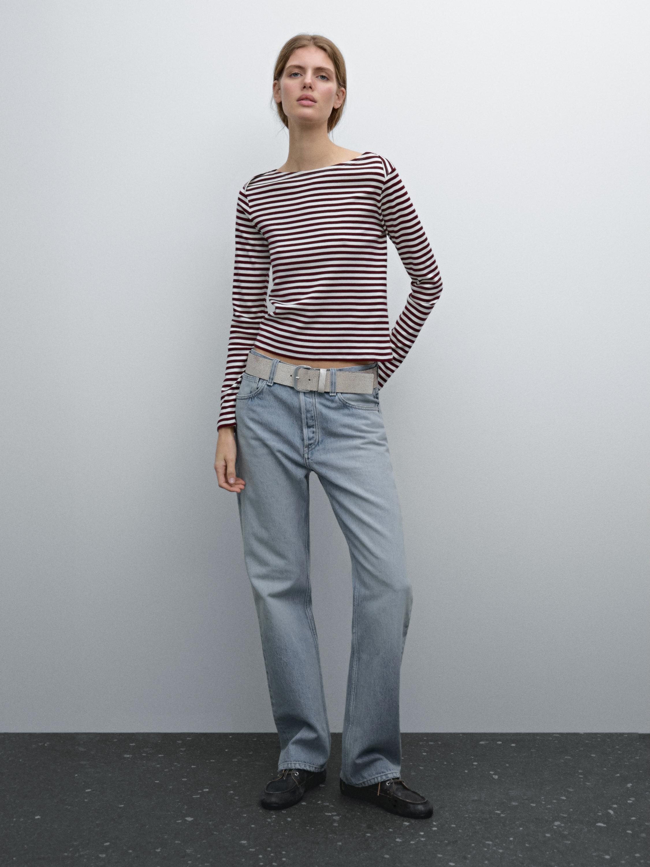 Striped T-shirt with crossover shoulder detail