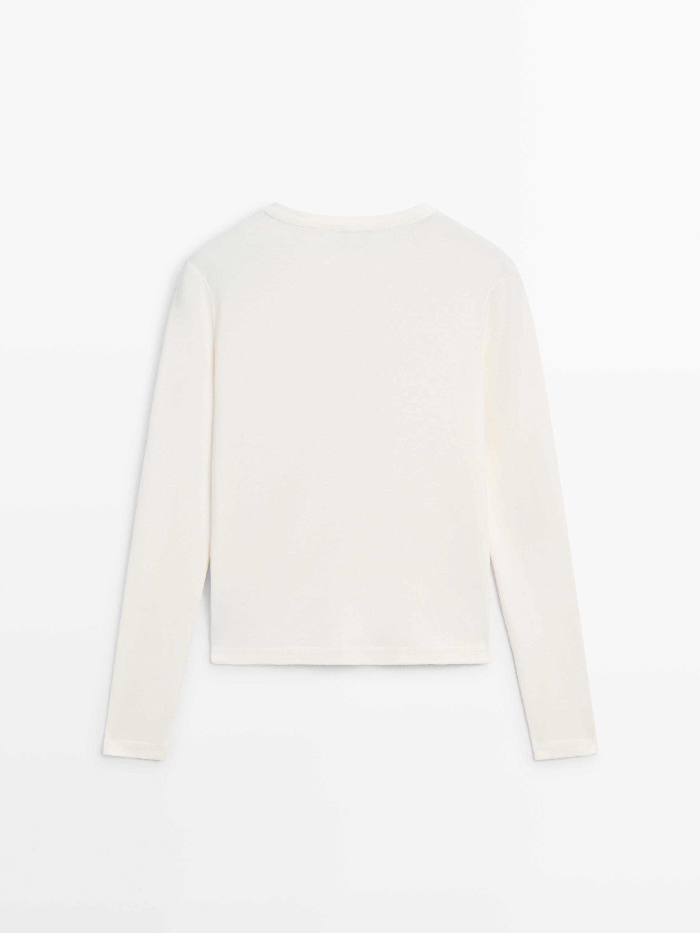 Ribbed long sleeve melange T-shirt — CREAM