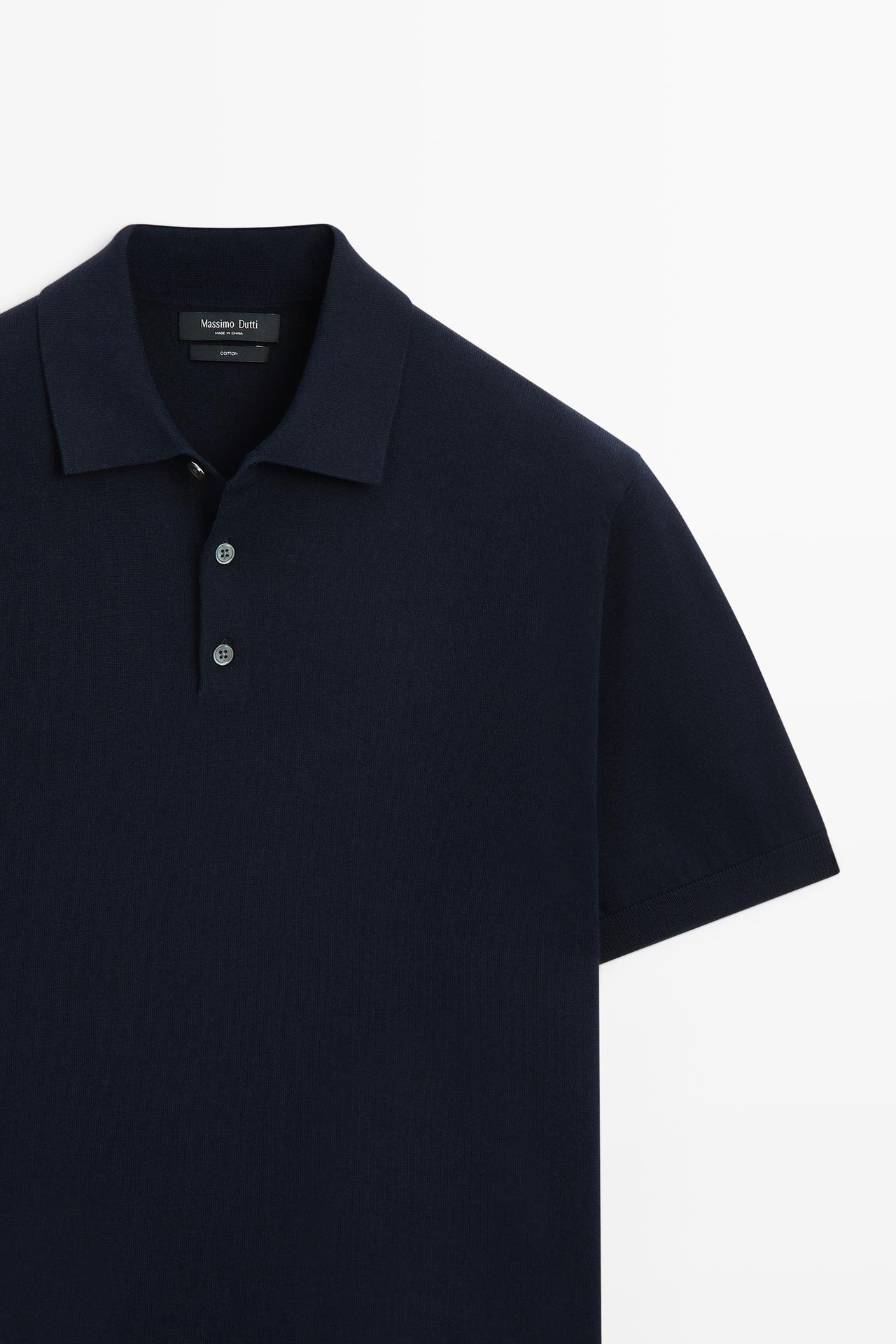 100% cotton knit polo sweater — NAVY BLUE