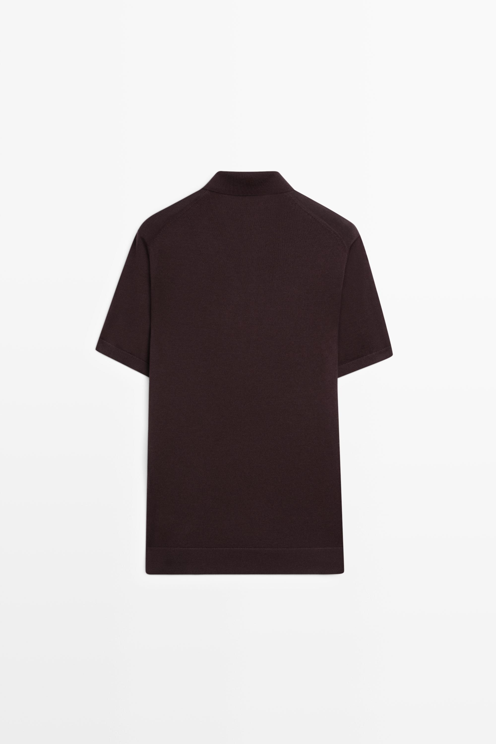 Wool blend knit polo shirt — BURGUNDY