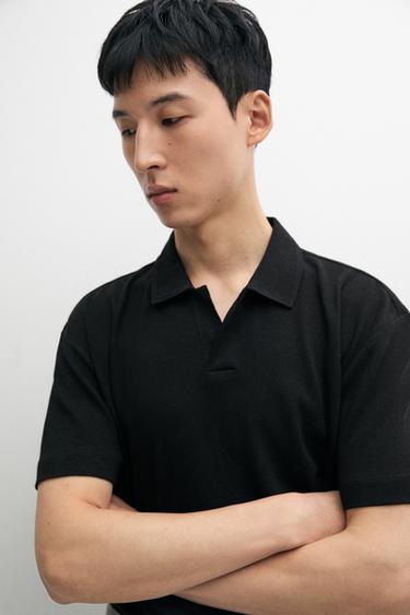 Short sleeve linen cotton polo shirt — BLACK 8