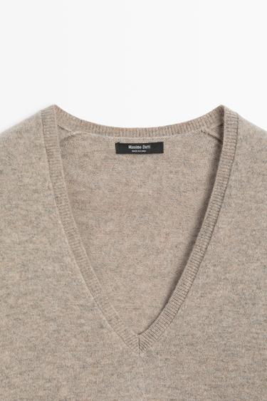 Wool blend knit V-neck sweater — MINK 9