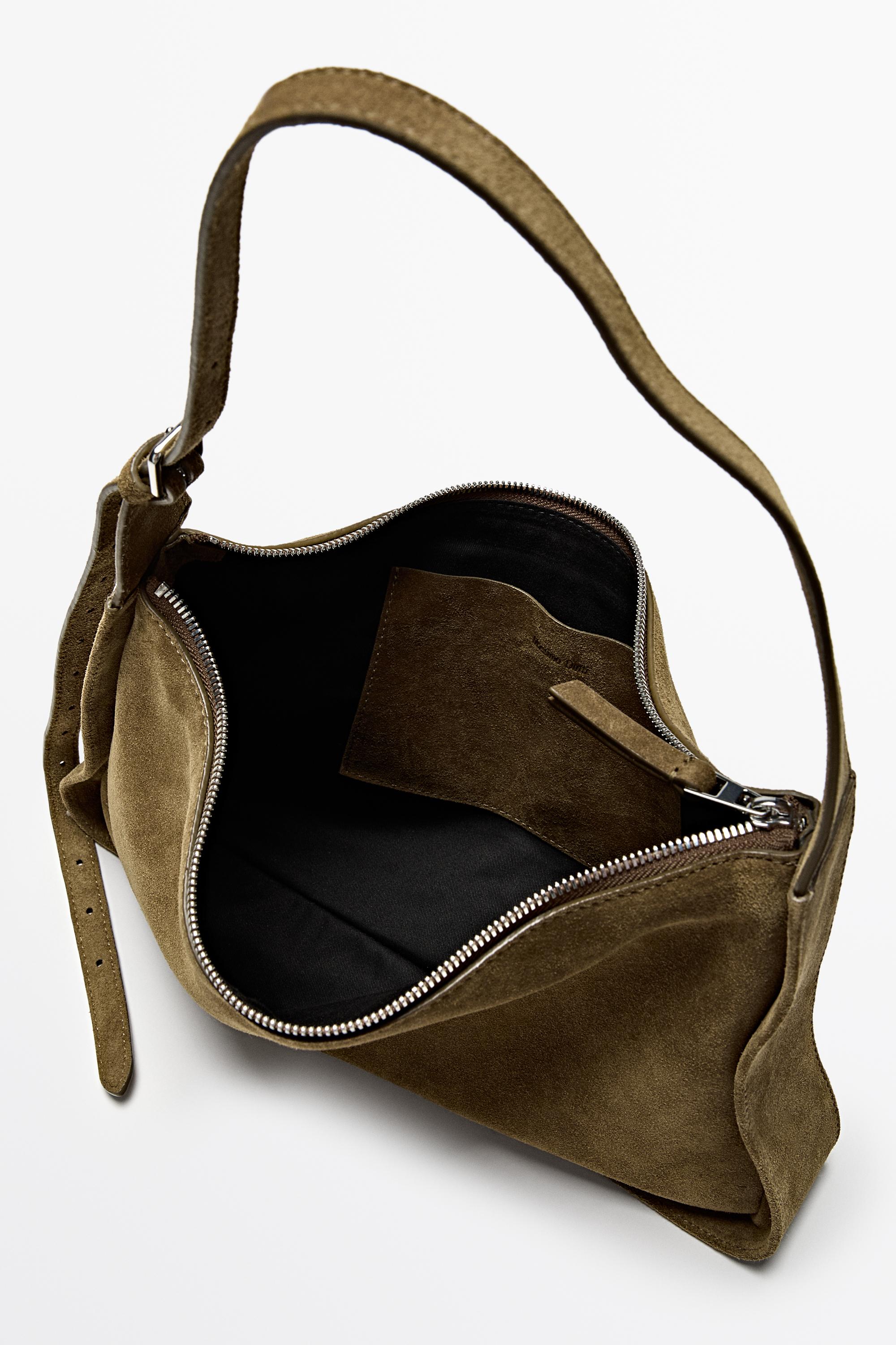 Split suede leather crossbody bag — KHAKI GREEN
