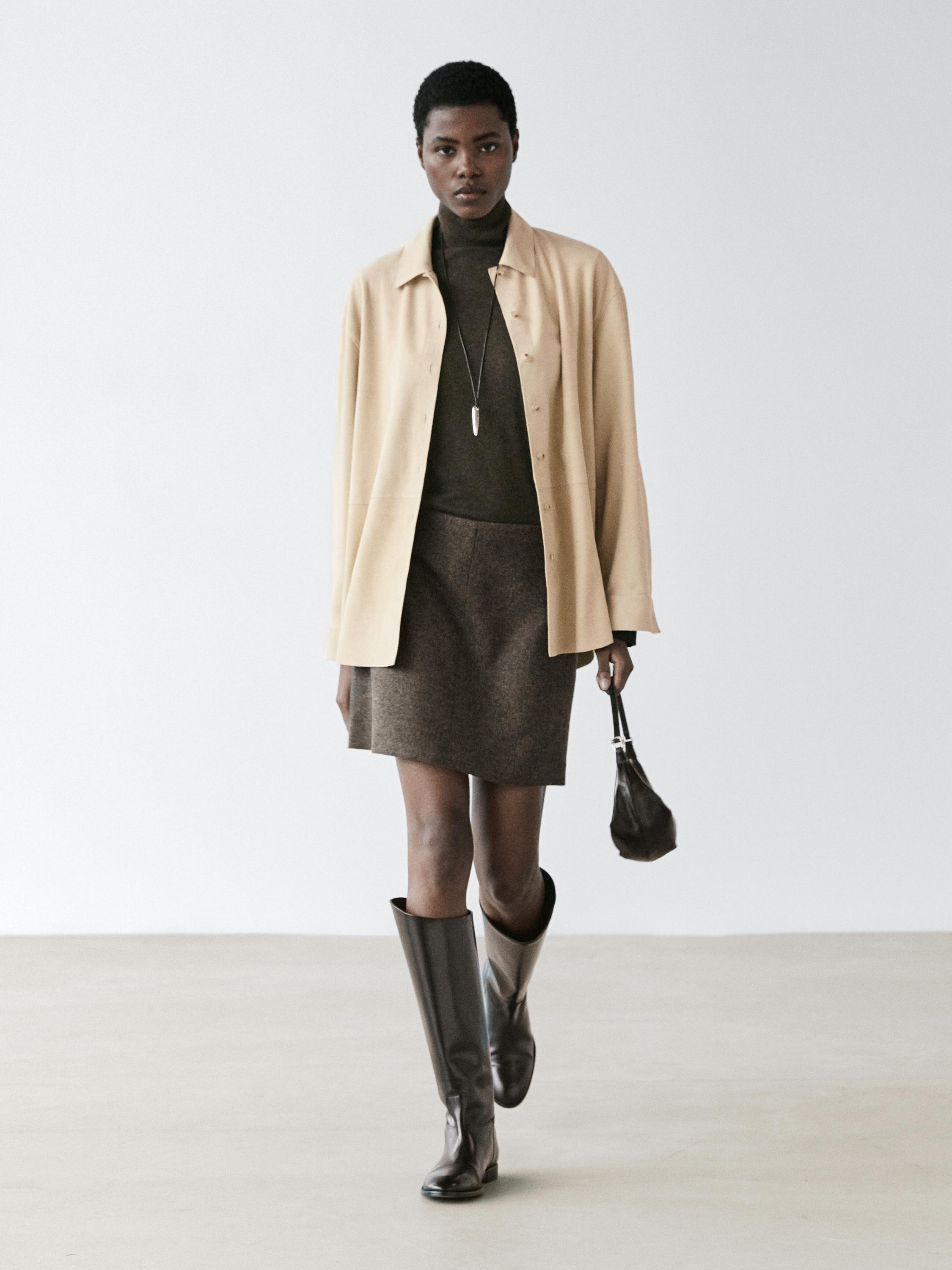Wool blend mini skirt — Chocolate