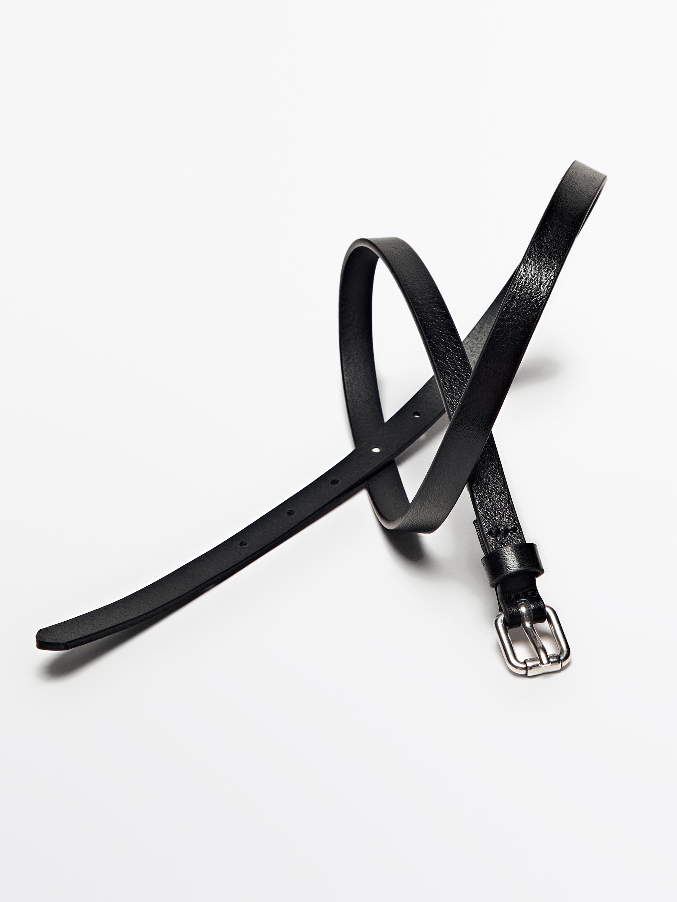 Leather belt with square buckle