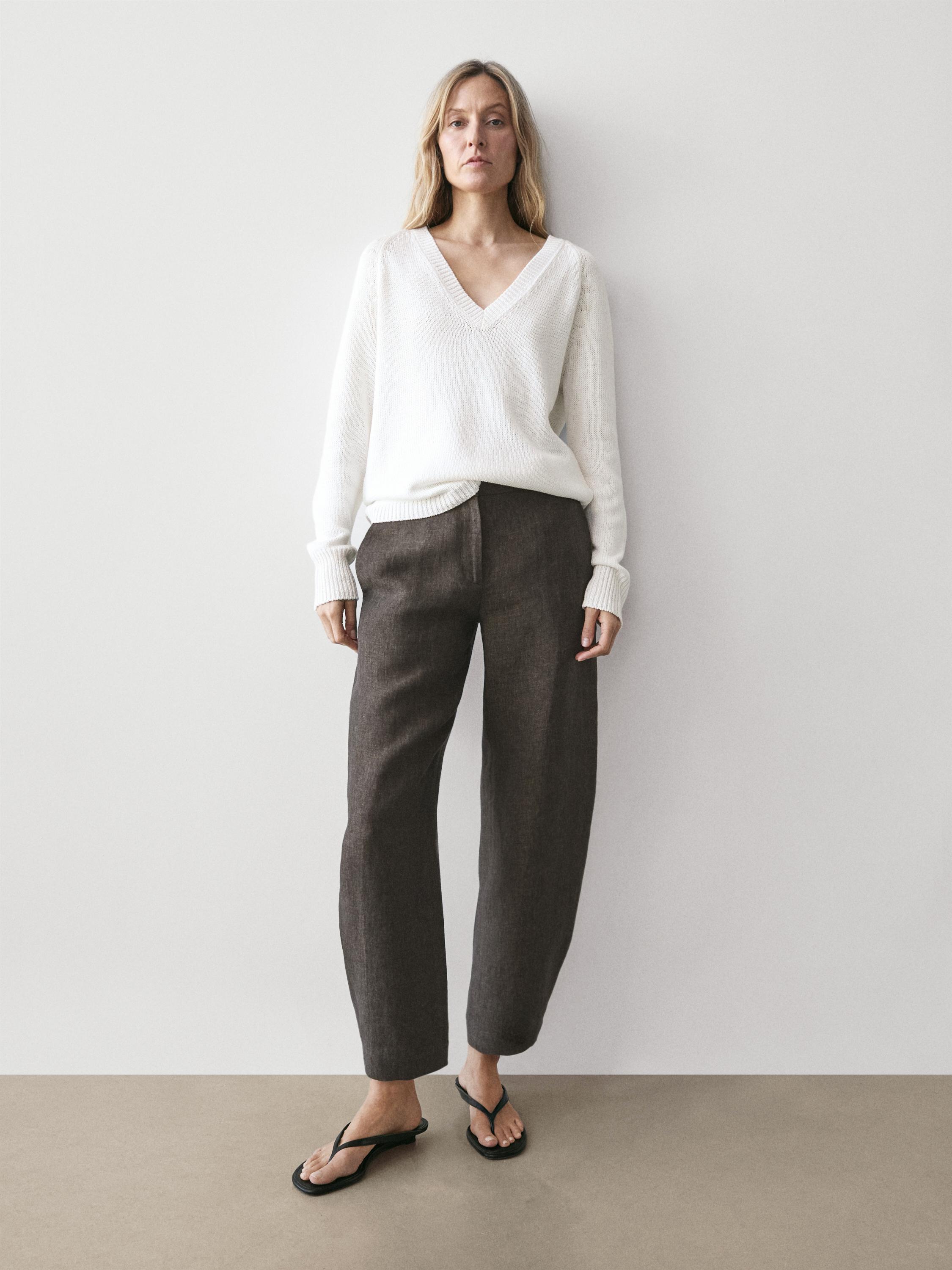 Linen barrel fit trousers — Chocolate