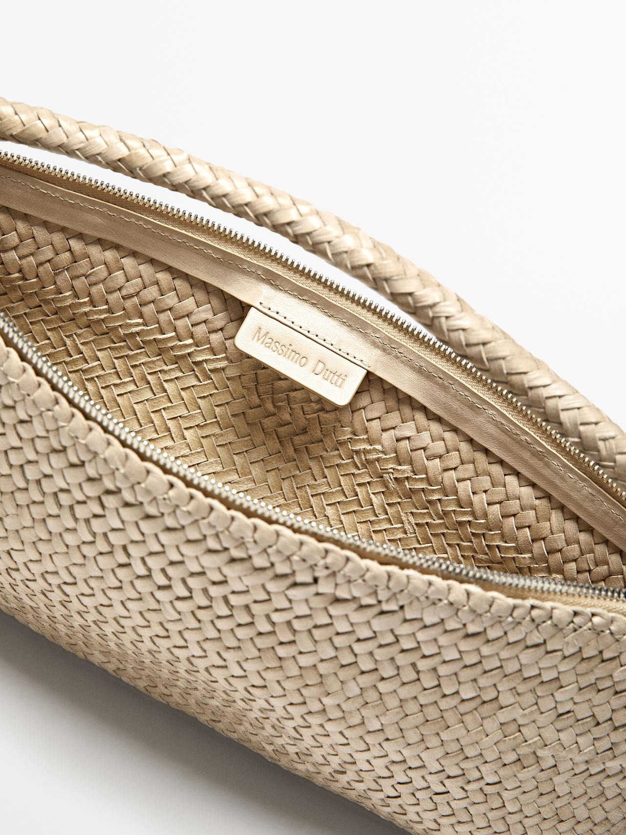 Nappa leather woven croissant bag — WHITE