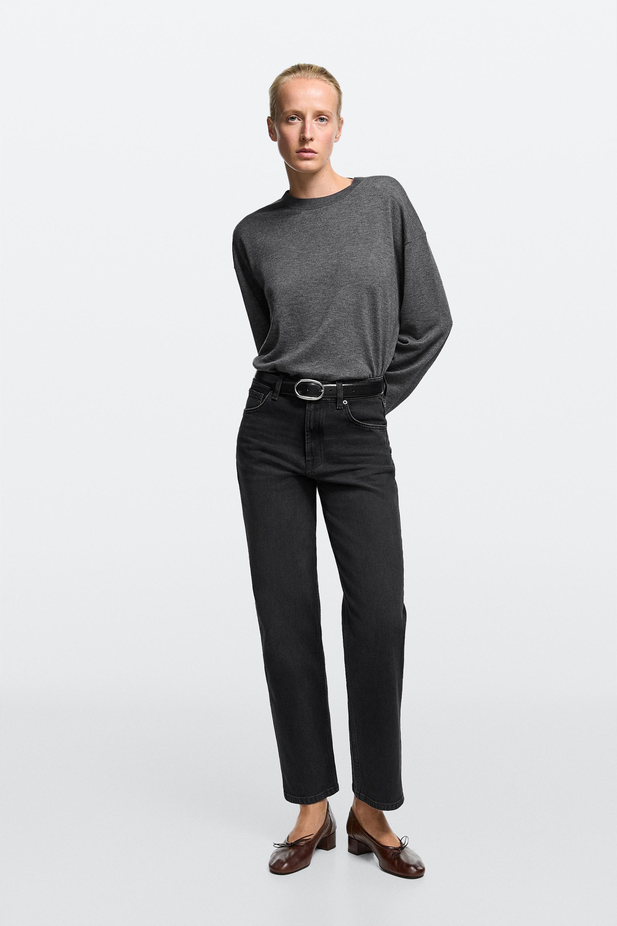 Jeans straight fit cropped tiro alto
