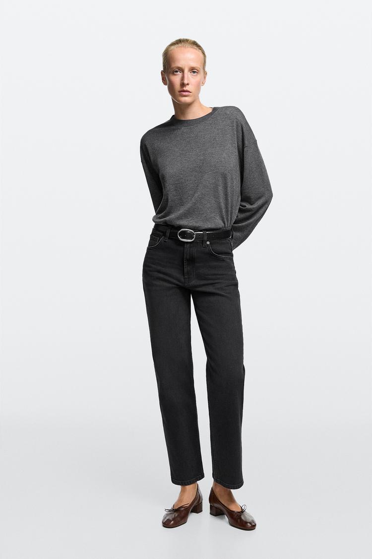 High-waist cropped straight-leg jeans — BLACK