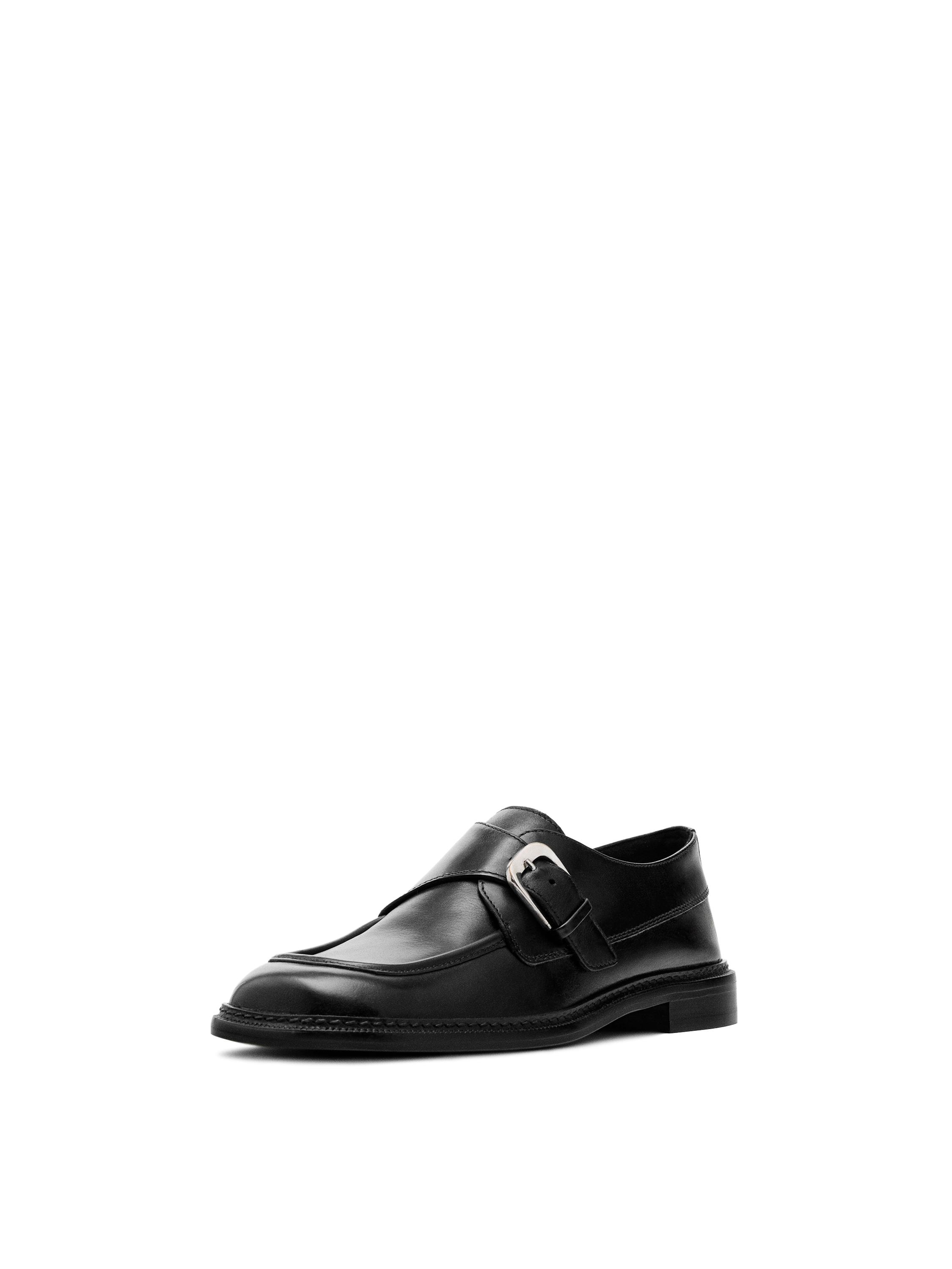 Leather derby shoes with buckle — BLACK
