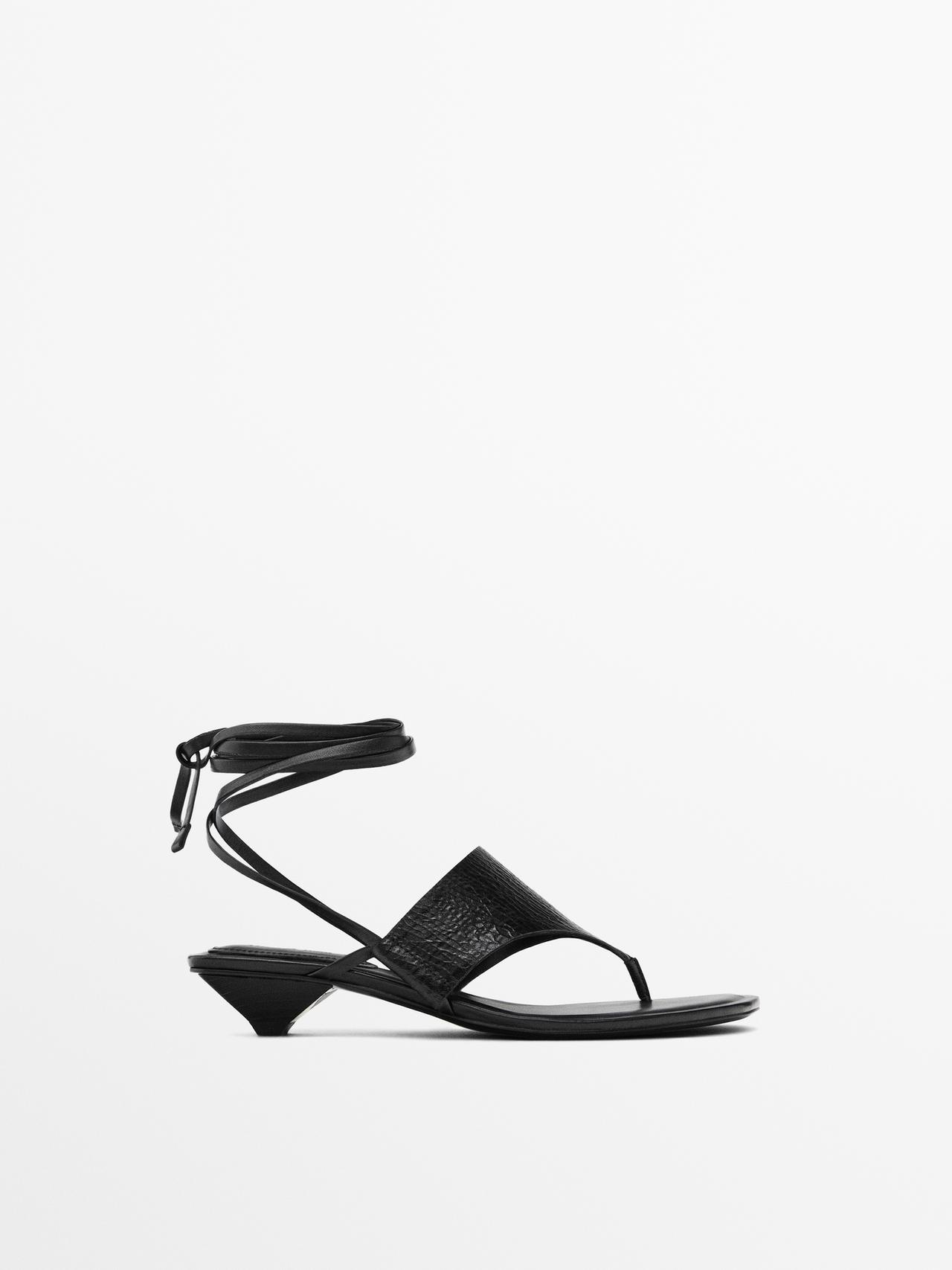 Massimo Dutti - Dame - Sandaler Med Bindelukning - Sort - 37