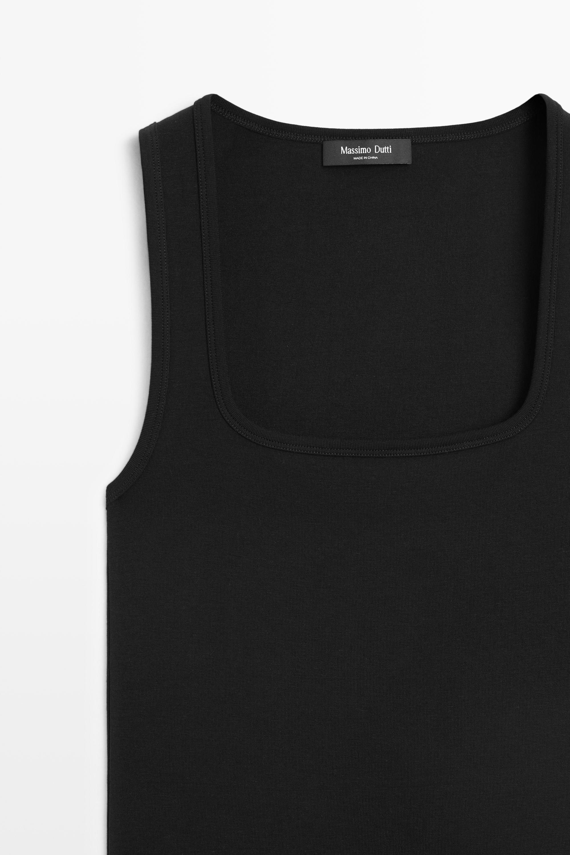 Cotton blend square neck top — BLACK