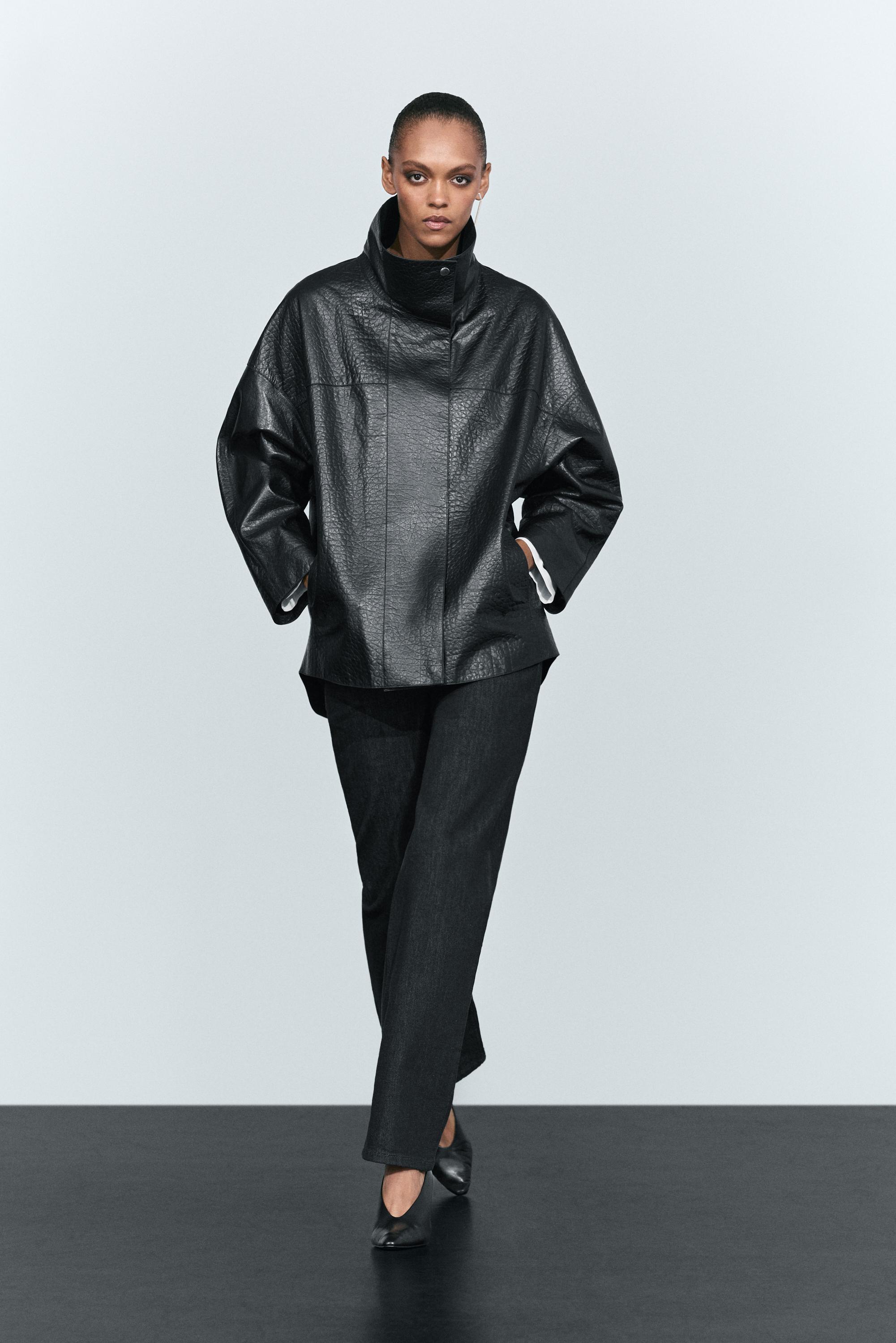 High neck nappa leather jacket · Black · Bomberâ Jacket | Massimo Dutti