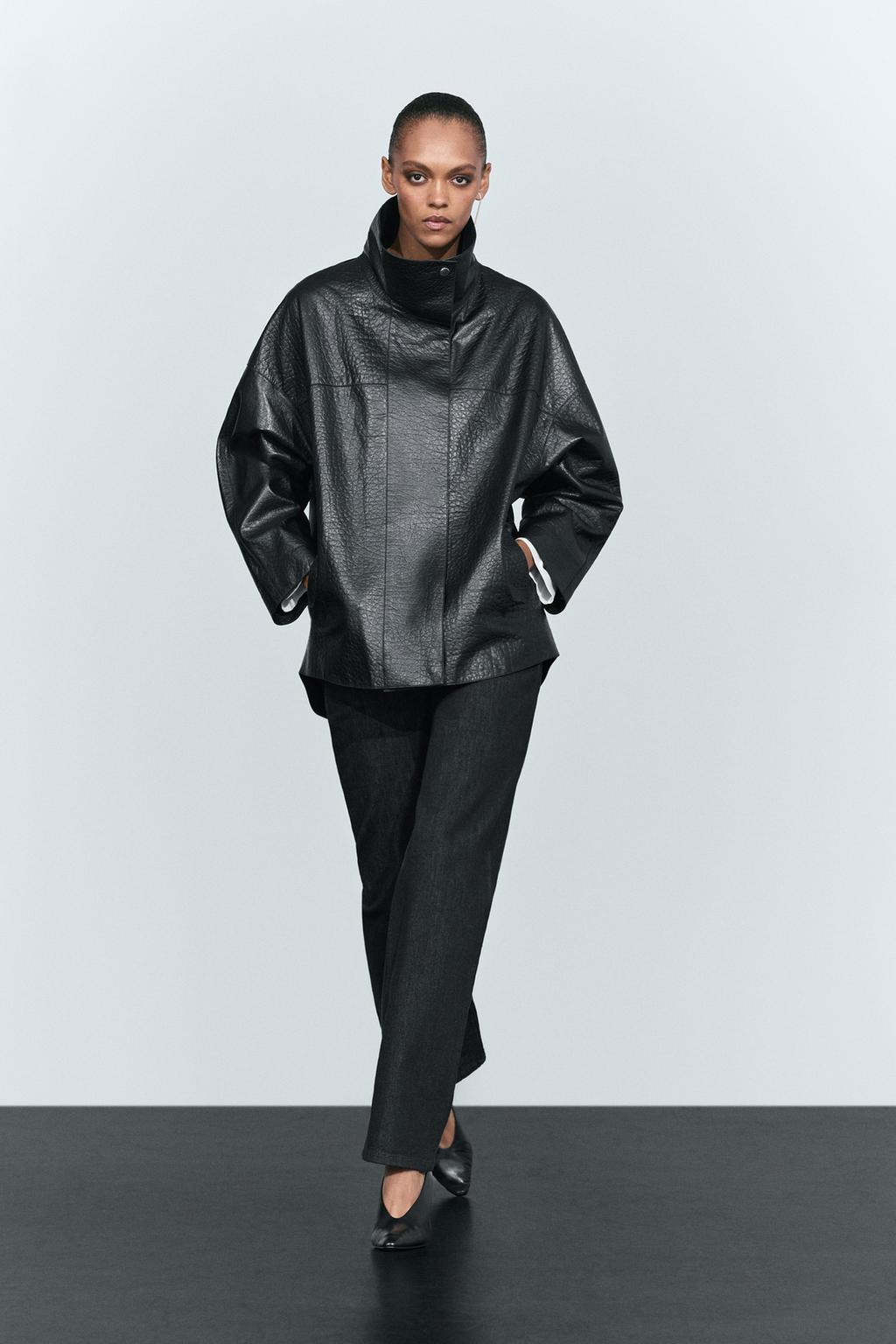 Massimo Dutti Yüksək boğazlı Nappa dəri gödəkçə