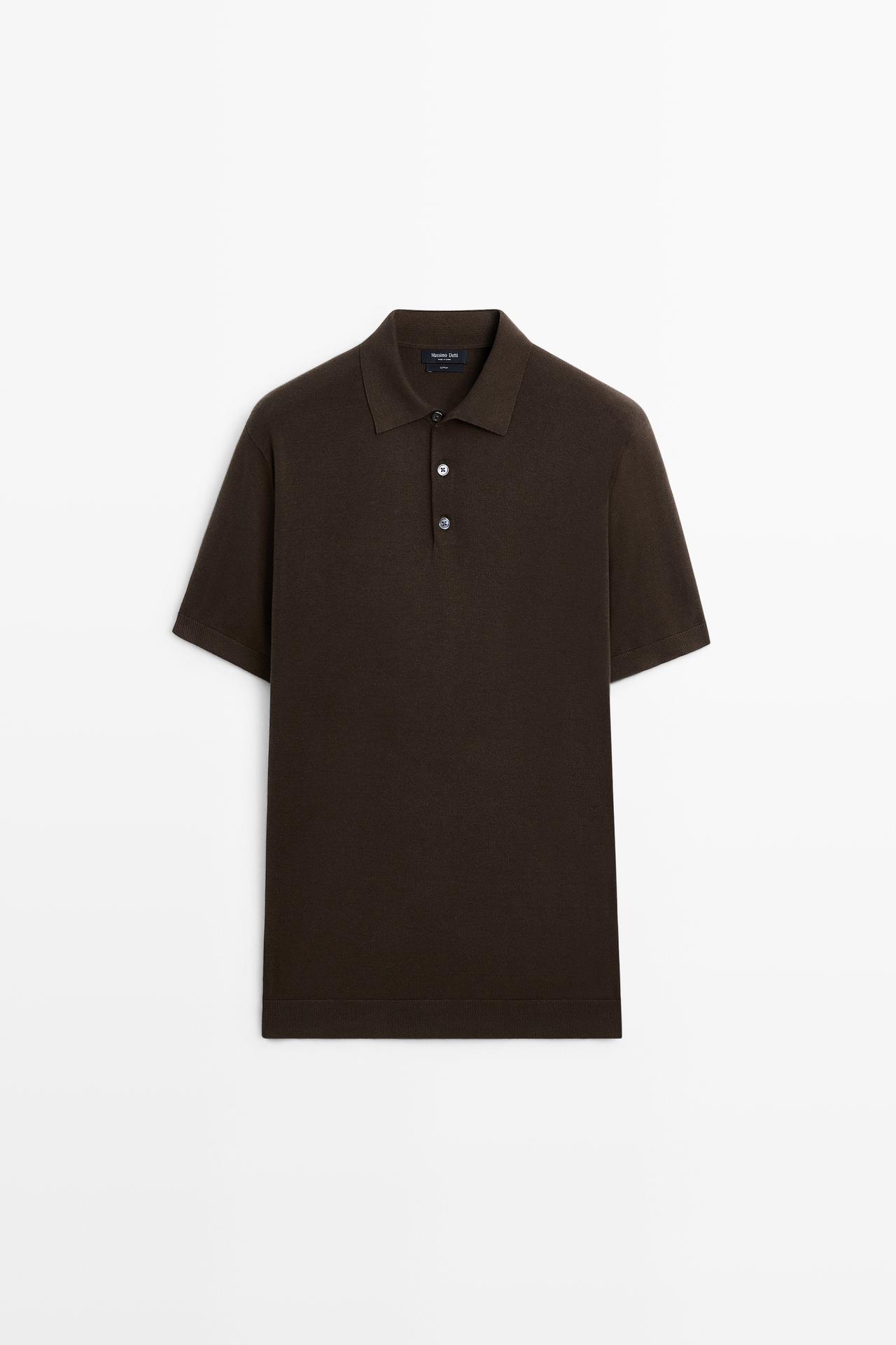 100% cotton knit polo sweater — BROWN MARL