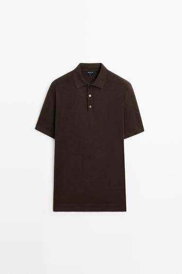 100% cotton knit polo sweater — BROWN MARL 2