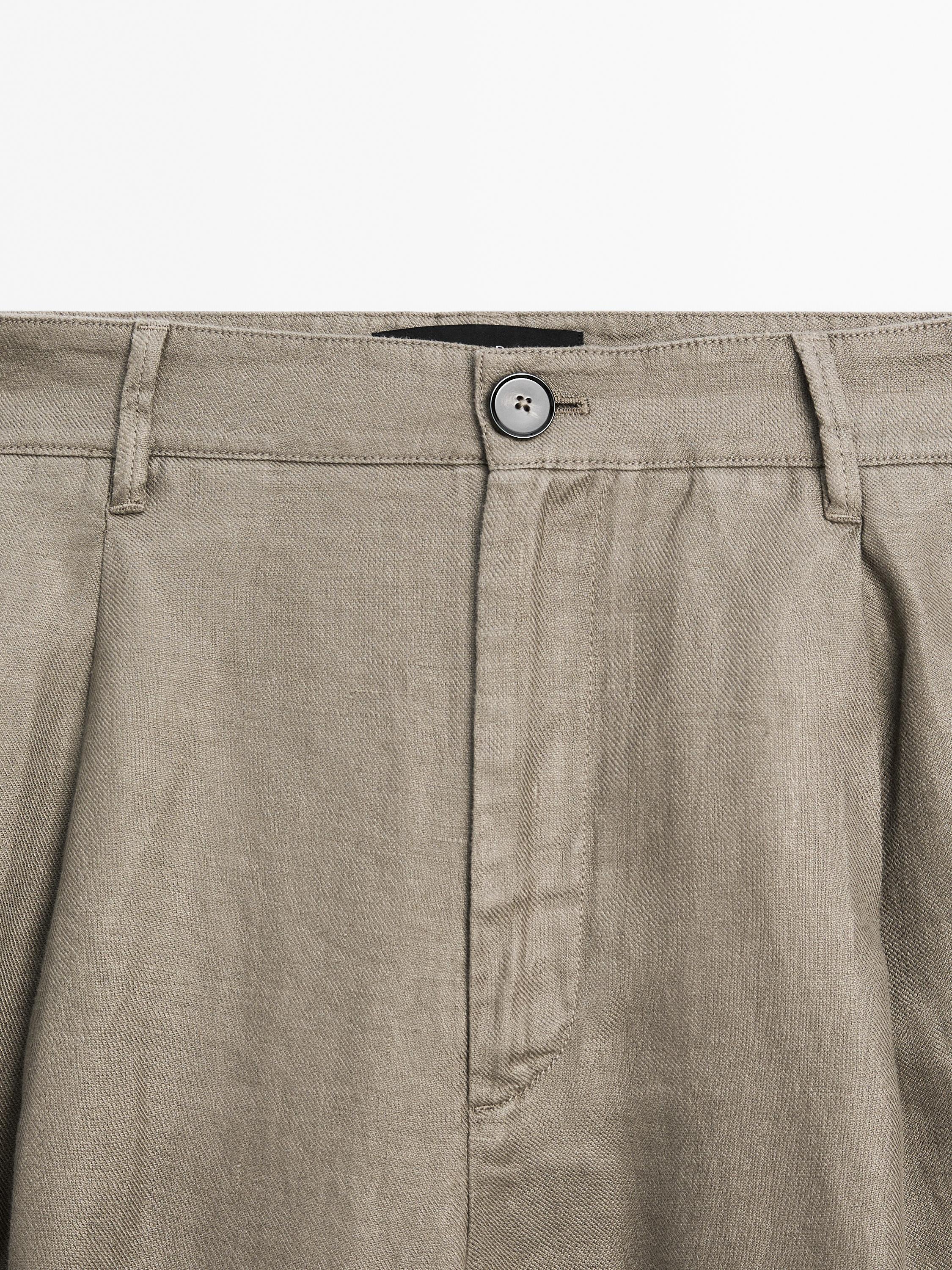 100% linen wide-leg mid-rise trousers