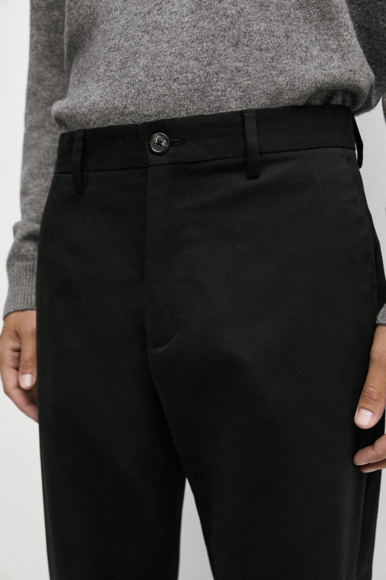 Cotton blend slim fit pants — BLACK