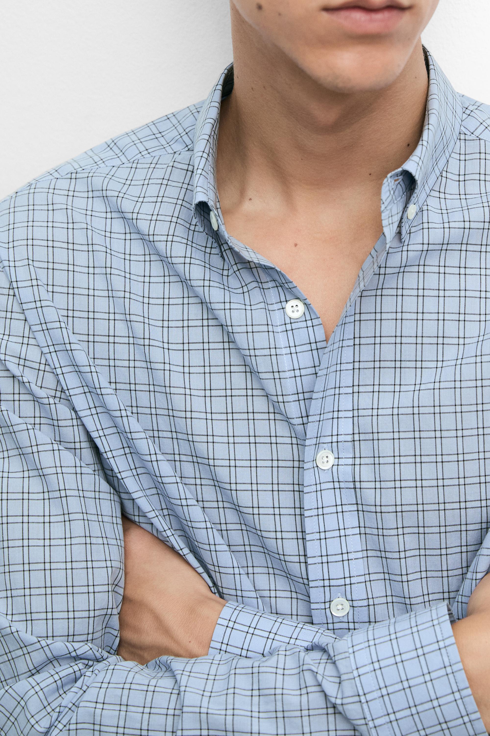 Relaxed fit plaid shirt — BLUE