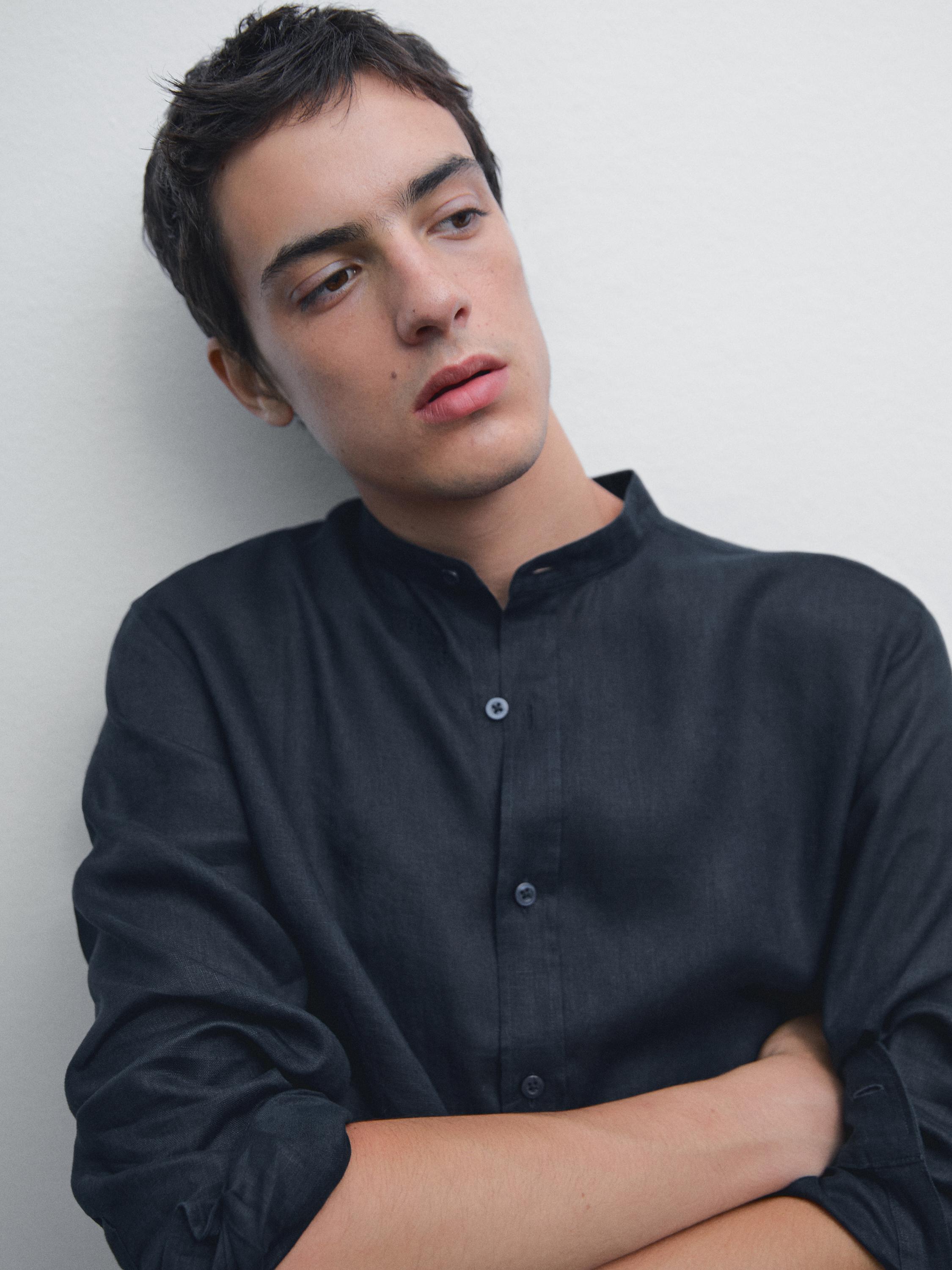 Regular-fit shirt with stand collar