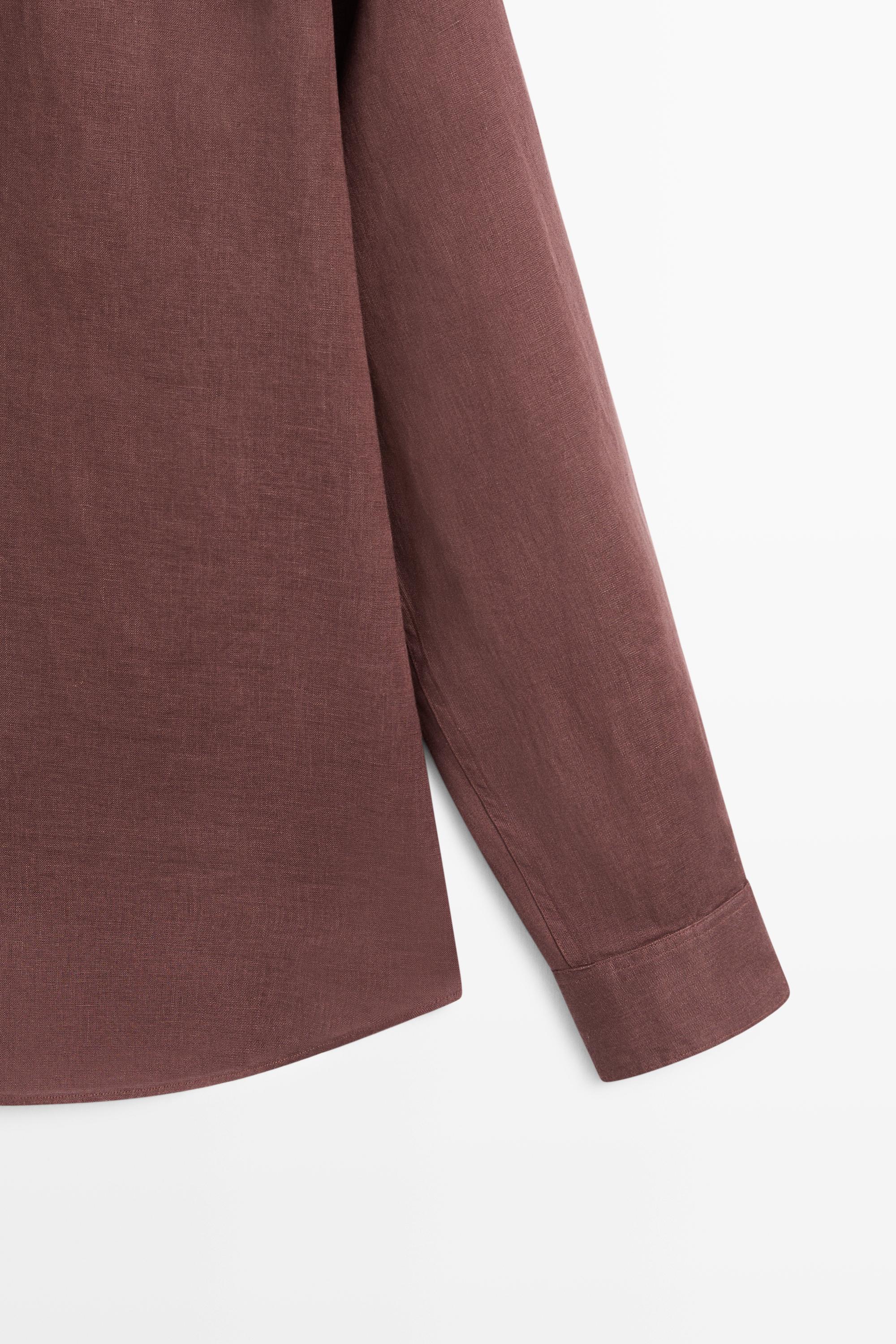 Slim fit 100% linen shirt — DARK MAROON